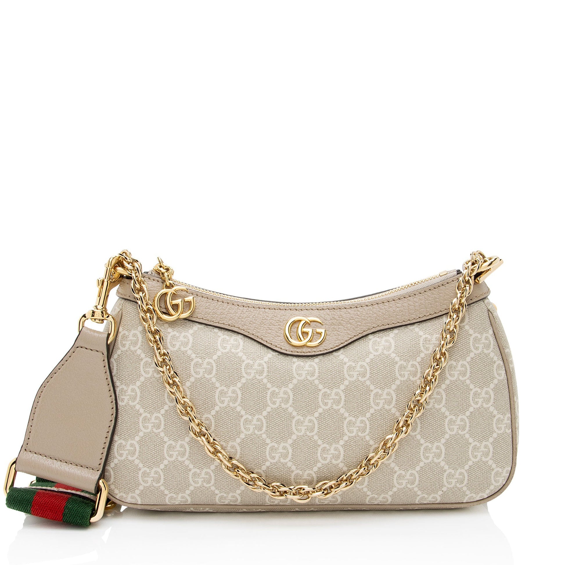Gucci GG Supreme Ophidia Chain Leather Canvas Nylon White Crossbody Bag