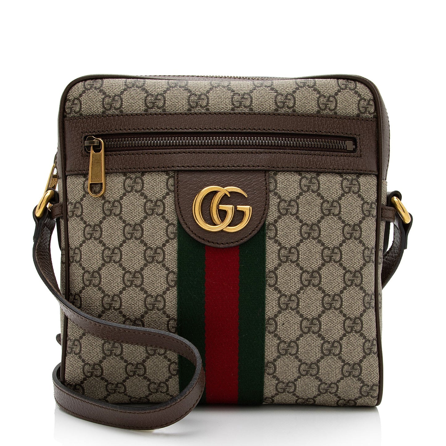Gucci GG Supreme Ophidia Messenger SHF-re4xkM Leather Canvas Nylon Brown Shoulder Bag
