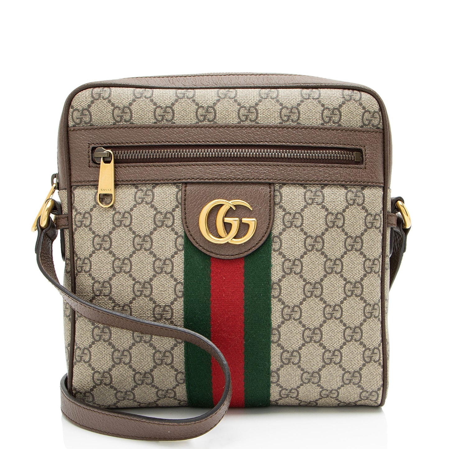 Gucci GG Supreme Ophidia Messenger Leather Canvas Nylon Brown Shoulder Bag