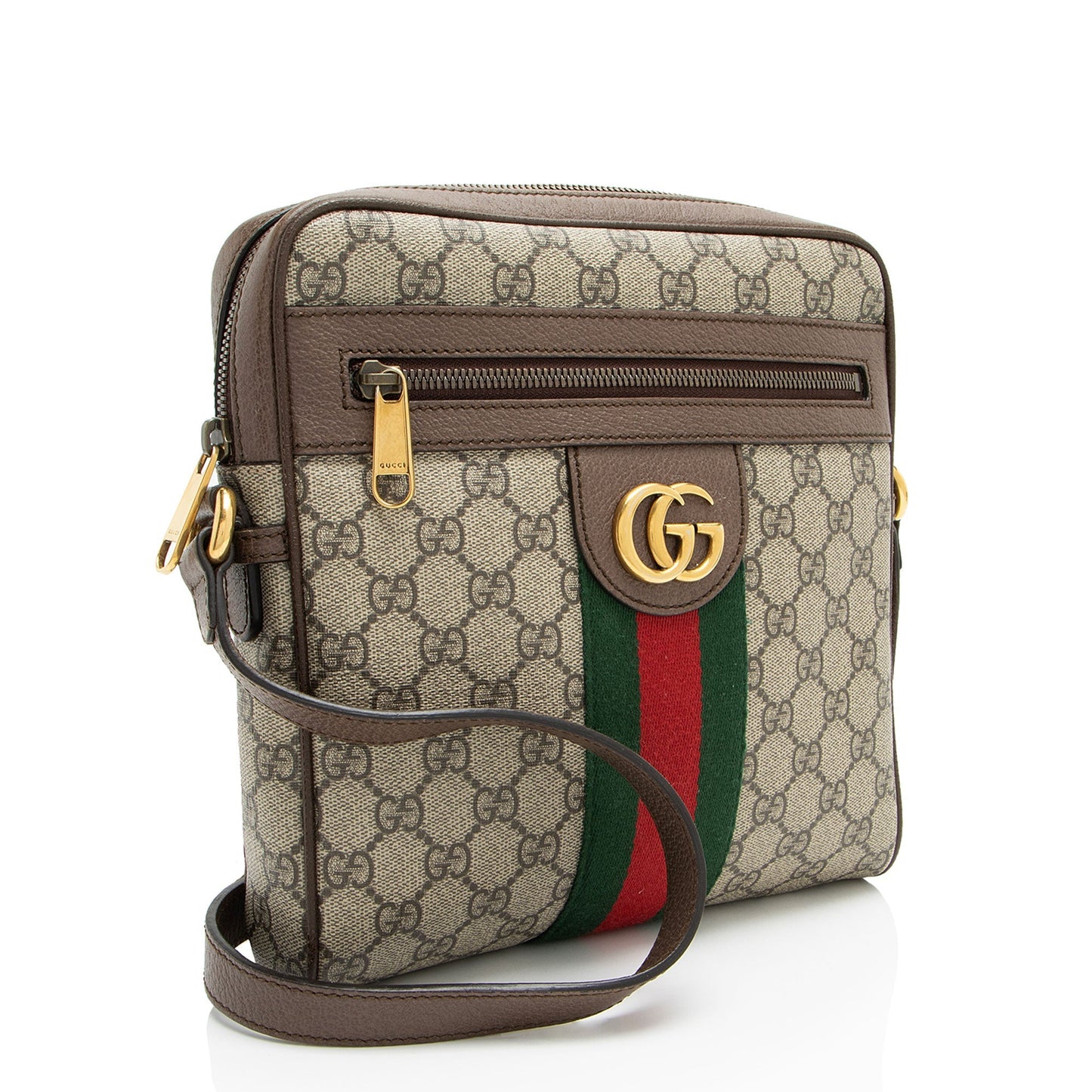 Gucci GG Supreme Ophidia Messenger Leather Canvas Nylon Brown Shoulder Bag