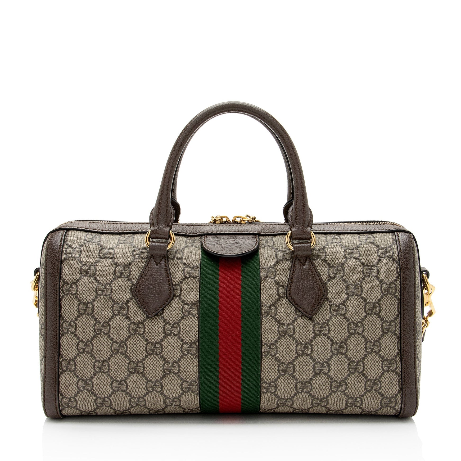 Gucci GG Supreme Ophidia Boston Leather Canvas Nylon Brown Satchel Bag Shf Wsodso