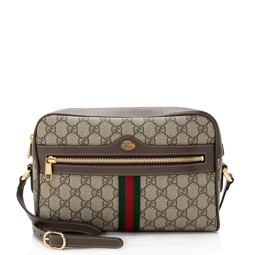 Gucci GG Supreme Ophidia Camera SHF Leather Canvas Nylon Brown Crossbody Bag