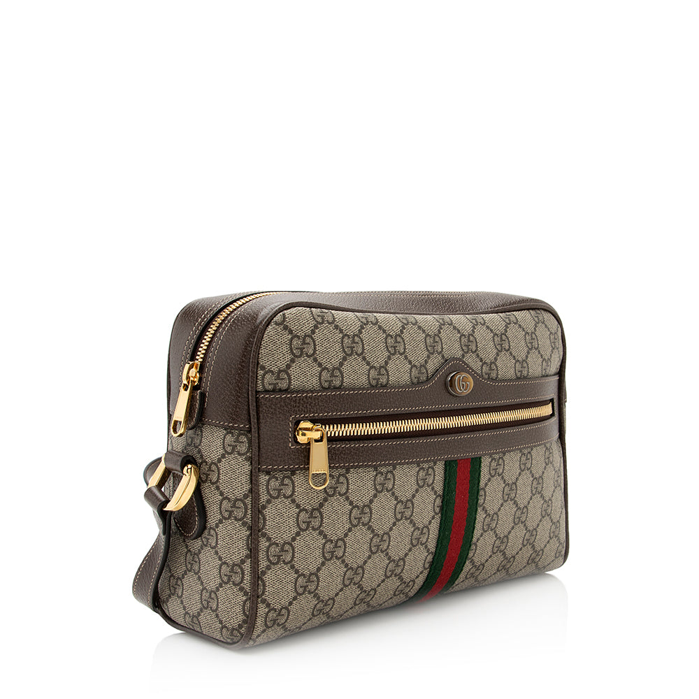Gucci GG Supreme Ophidia Camera SHF Leather Canvas Nylon Brown Crossbody Bag