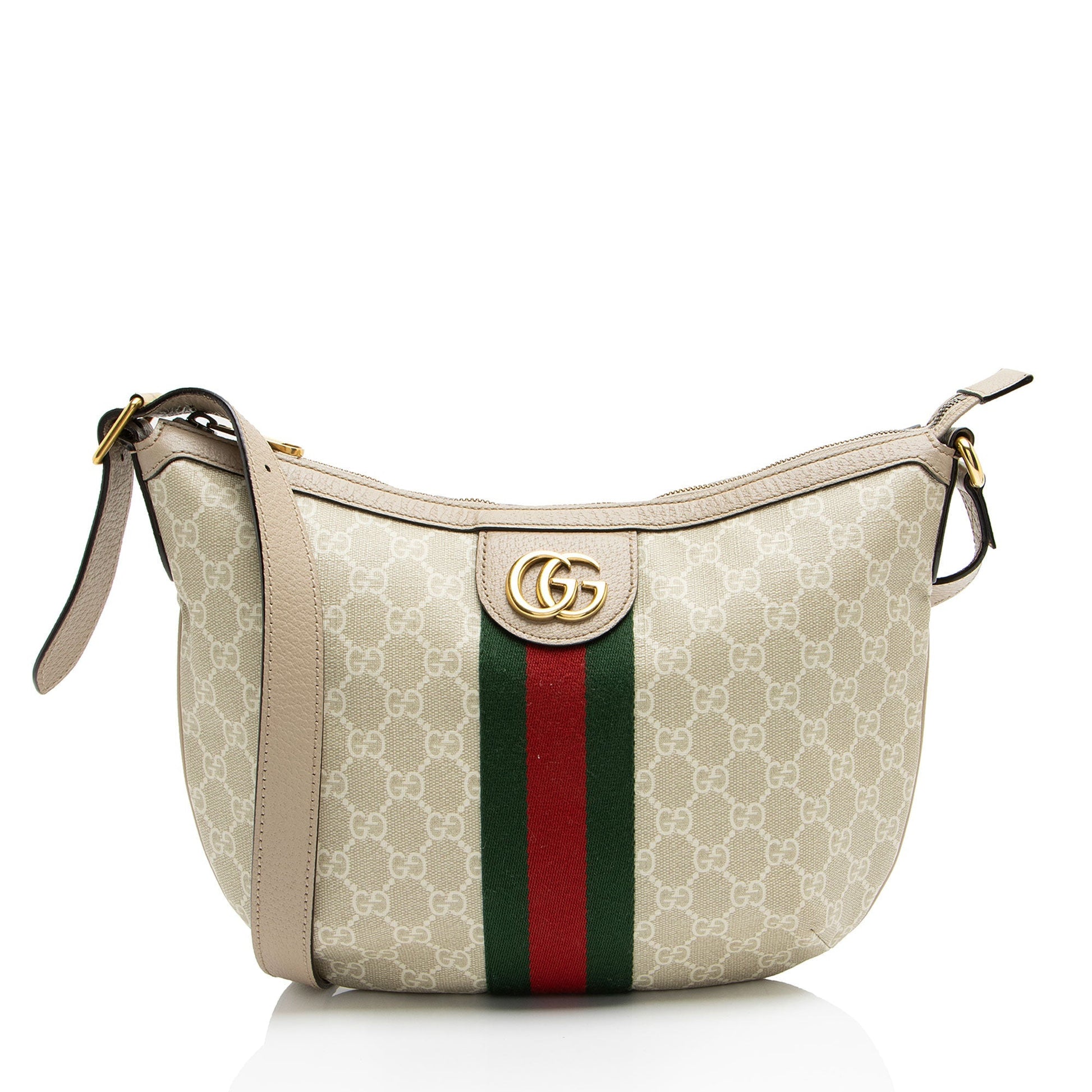 Gucci GG Supreme Ophidia Leather Canvas Nylon Beige Shoulder Bag