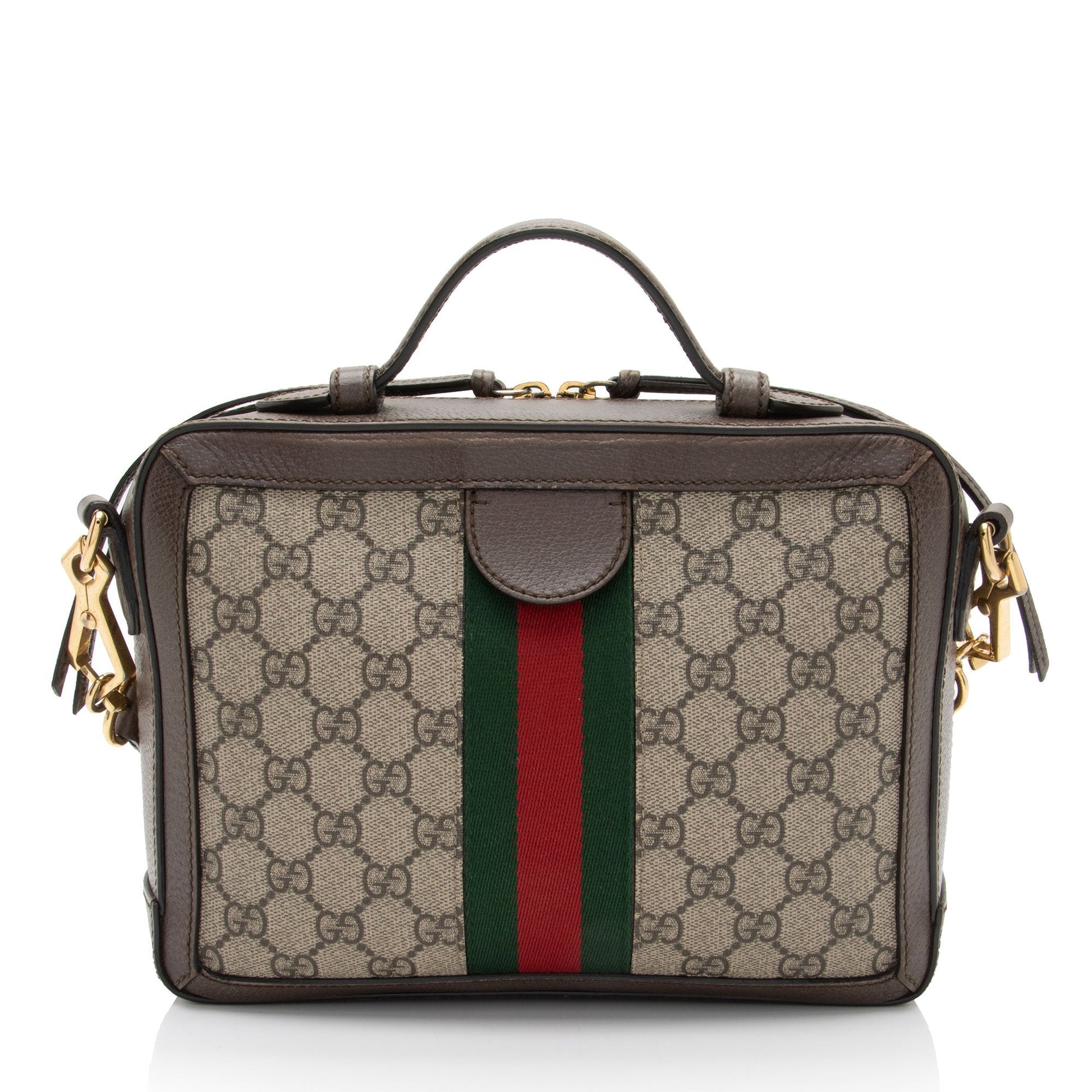 Gucci GG Supreme Ophidia Top Handle Leather Canvas Nylon Brown Crossbody Bag Shf Rxeqfa