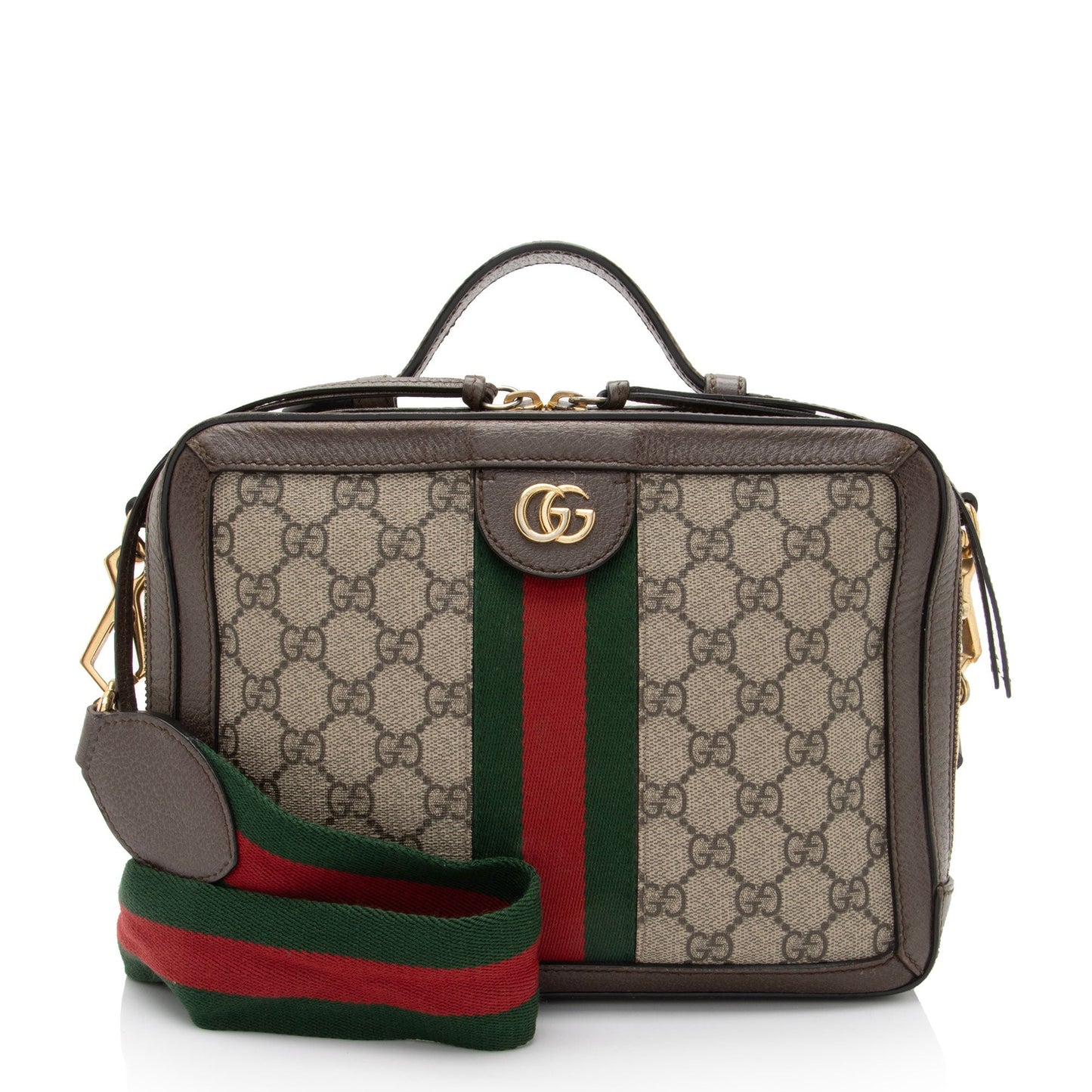 Gucci GG Supreme Ophidia Top Handle Leather Canvas Nylon Brown Crossbody Bag Shf Rxeqfa