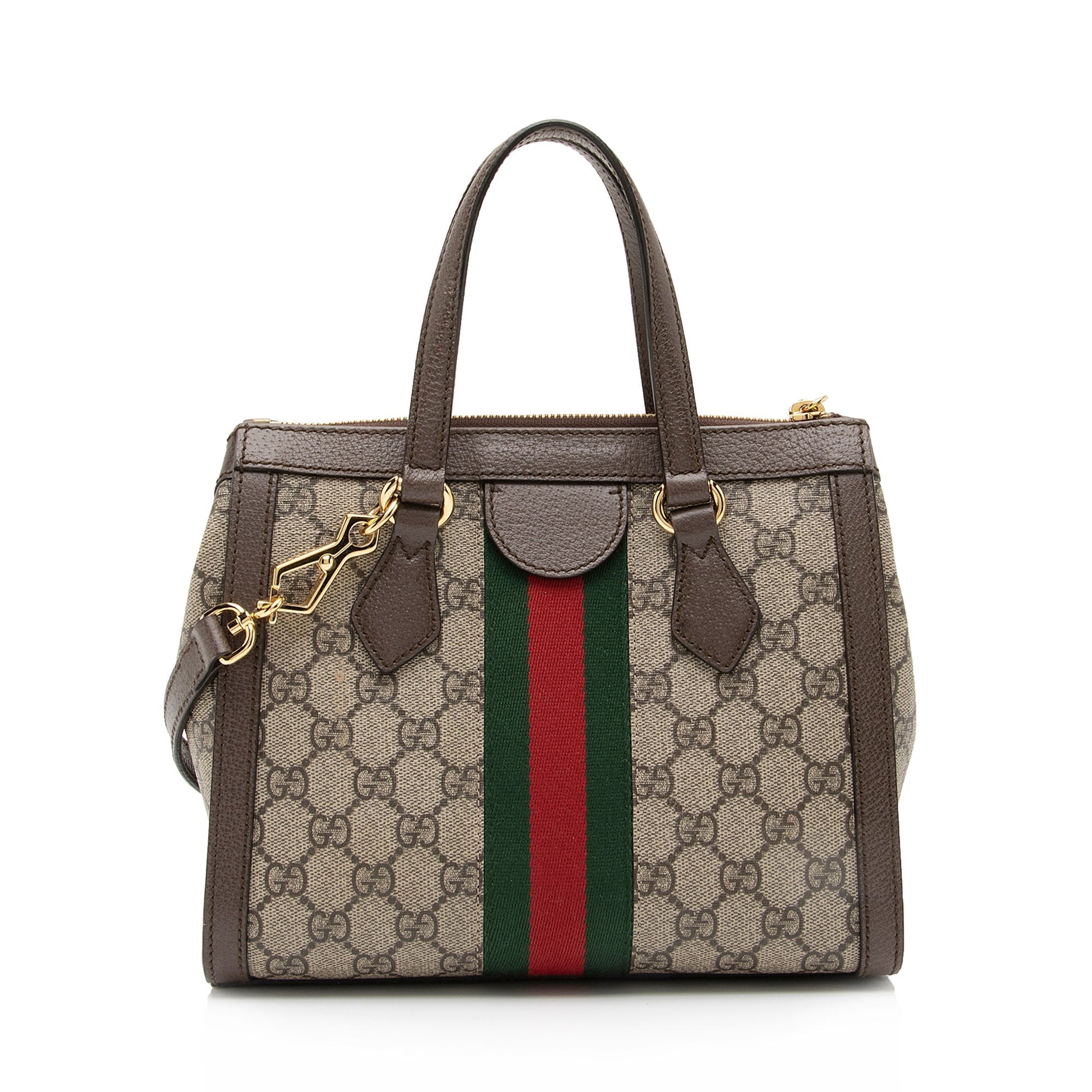 Gucci GG Supreme Ophidia SHF Leather Canvas Nylon Brown Tote Bag