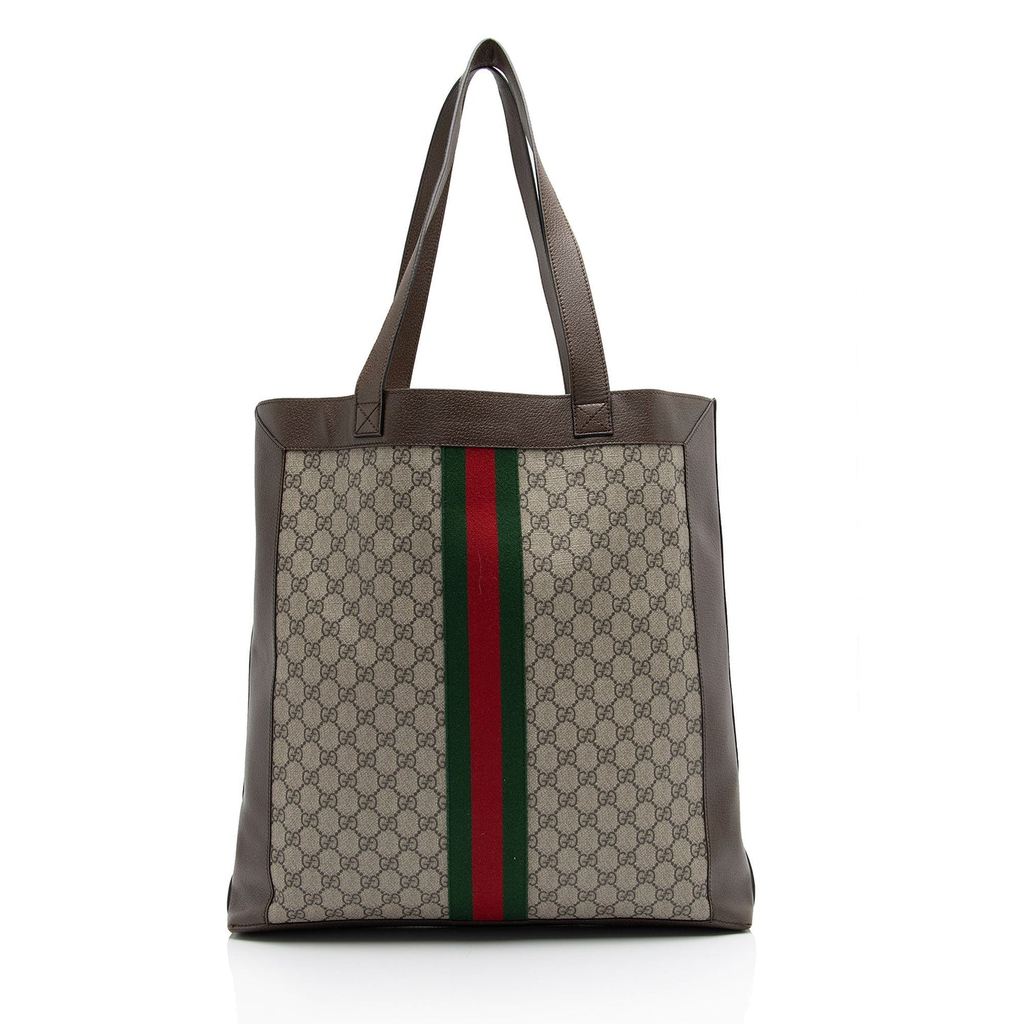 Gucci GG Supreme Ophidia Soft Vertical Leather Canvas Nylon Brown Tote Bag Shf Rk7Fhn