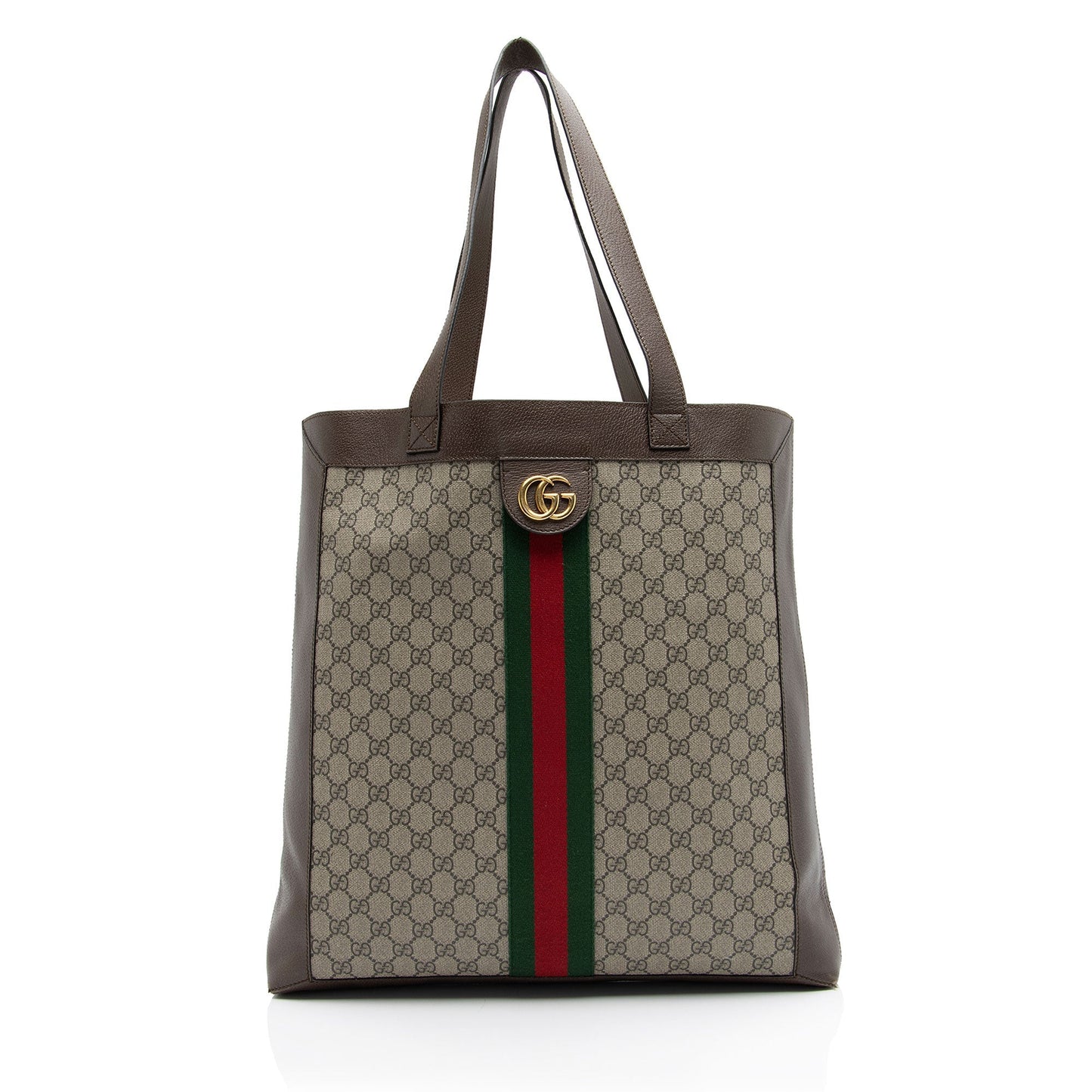 Gucci GG Supreme Ophidia Soft Vertical Leather Canvas Nylon Brown Tote Bag Shf Rk7Fhn