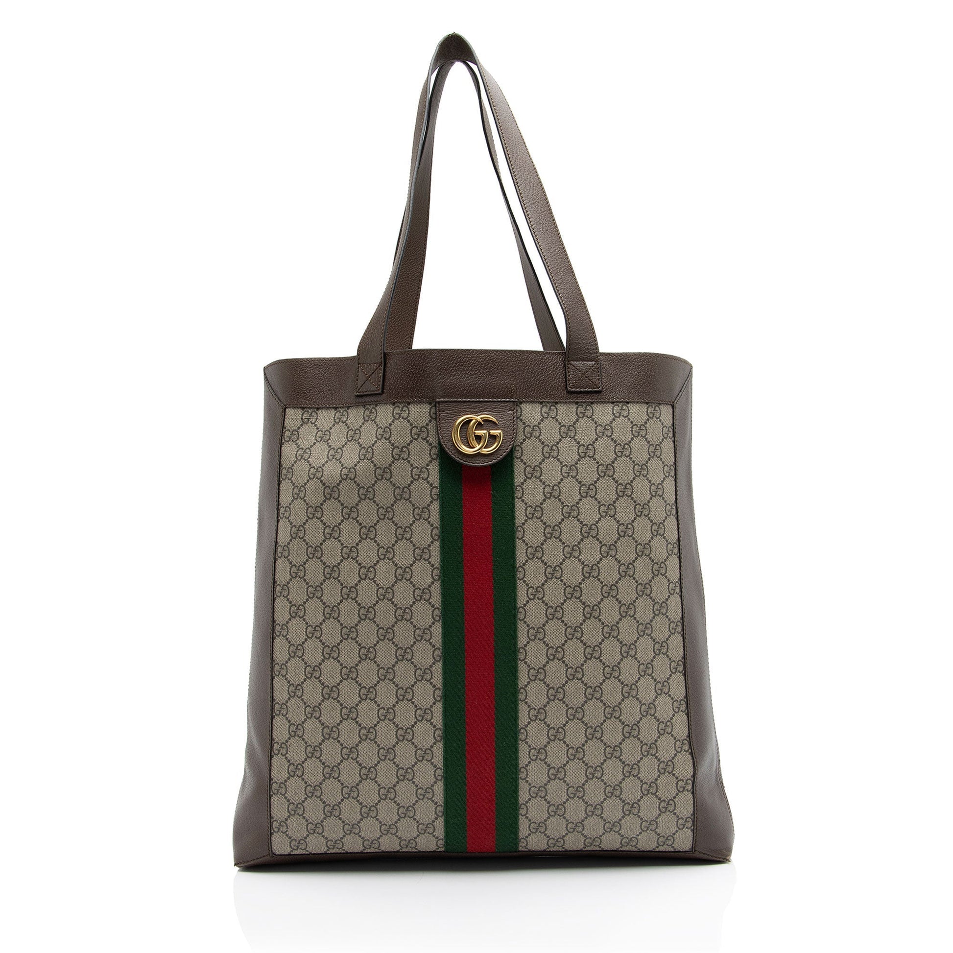 Gucci GG Supreme Ophidia Soft Vertical Leather Canvas Nylon Brown Tote Bag Shf Rk7Fhn