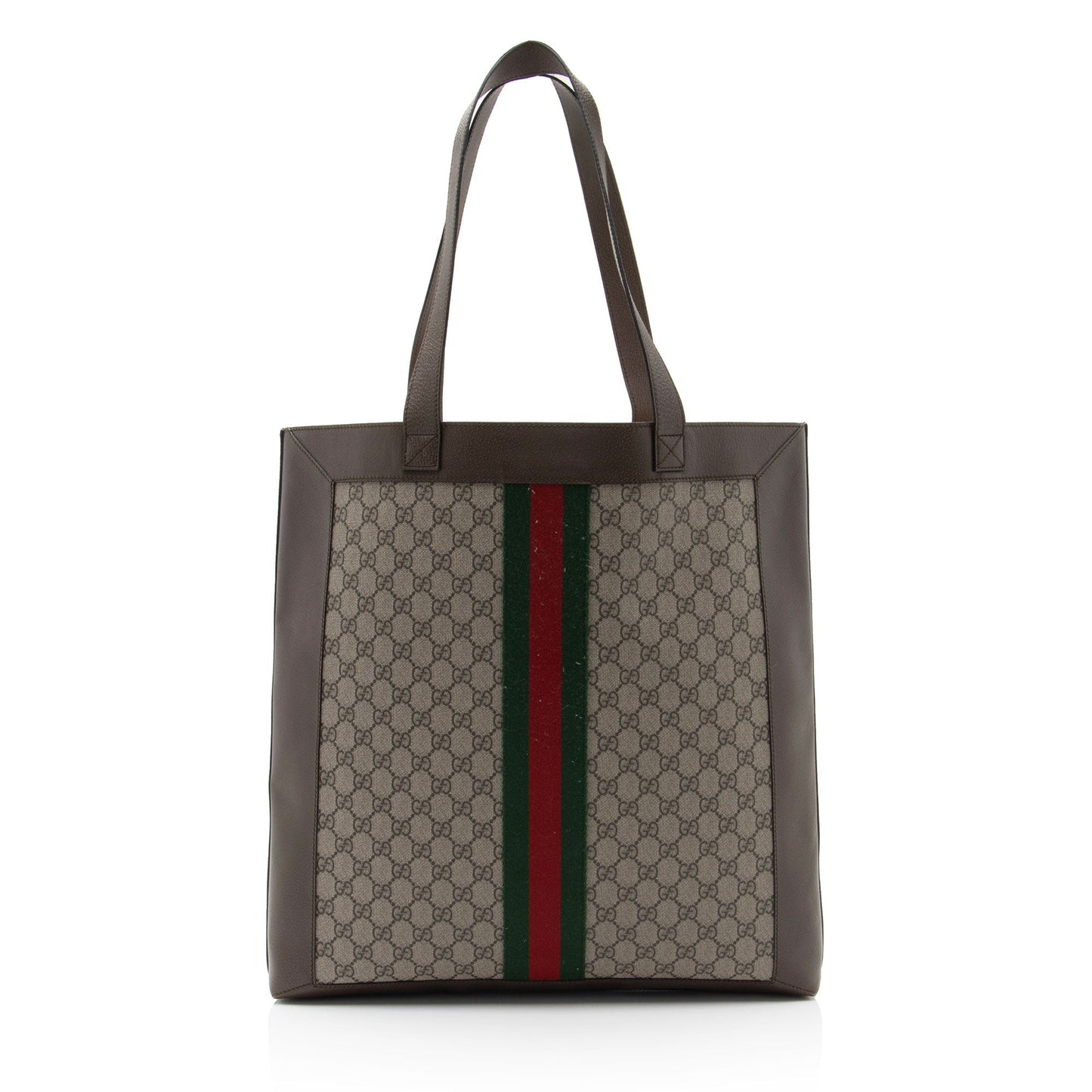 Gucci GG Supreme Ophidia Soft Vertical Leather Canvas Nylon Brown Tote Bag Shf By1N9K