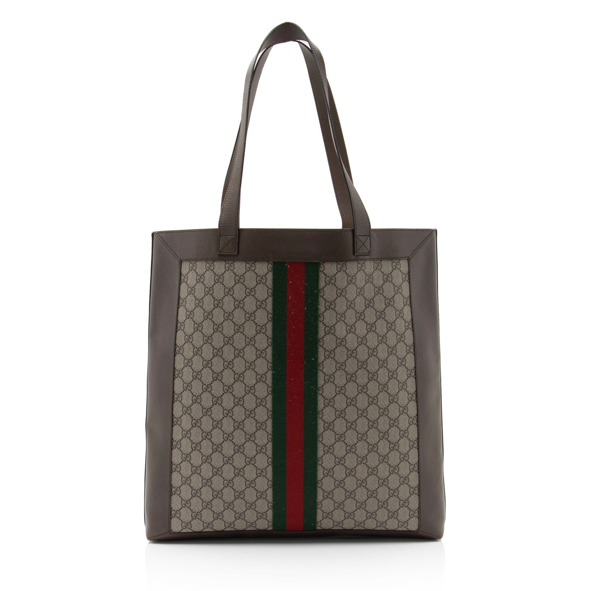 Gucci GG Supreme Ophidia Soft Vertical Leather Canvas Nylon Brown Tote Bag Shf By1N9K