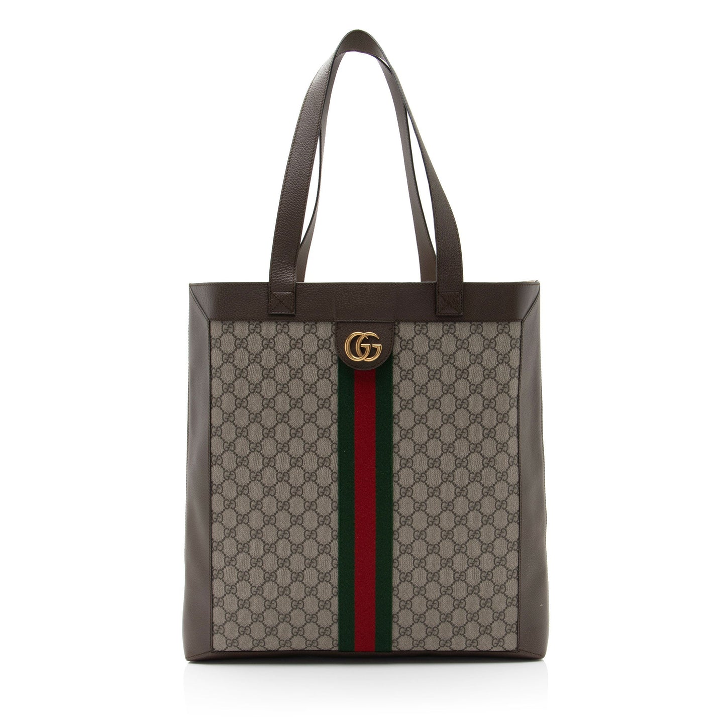 Gucci GG Supreme Ophidia Soft Vertical Leather Canvas Nylon Brown Tote Bag Shf By1N9K