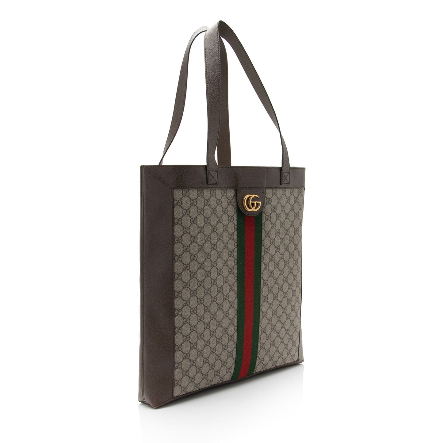 Gucci GG Supreme Ophidia Soft Vertical Leather Canvas Nylon Brown Tote Bag Shf By1N9K