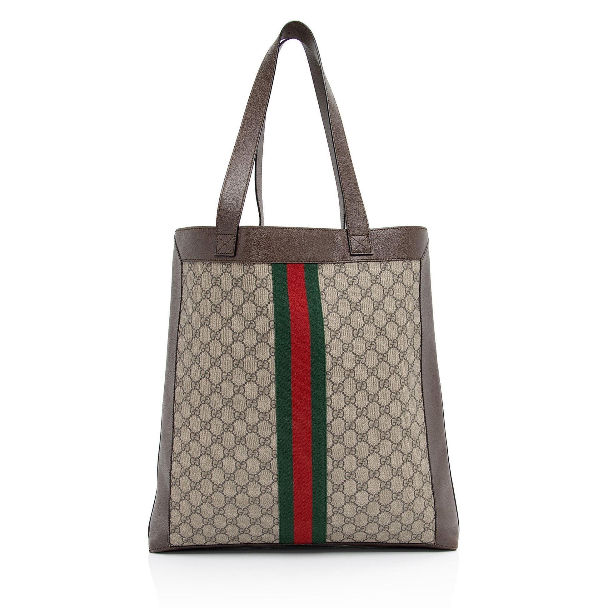Gucci GG Supreme Ophidia Soft Vertical Leather Canvas Nylon Brown Tote Bag Shf Hksf8C