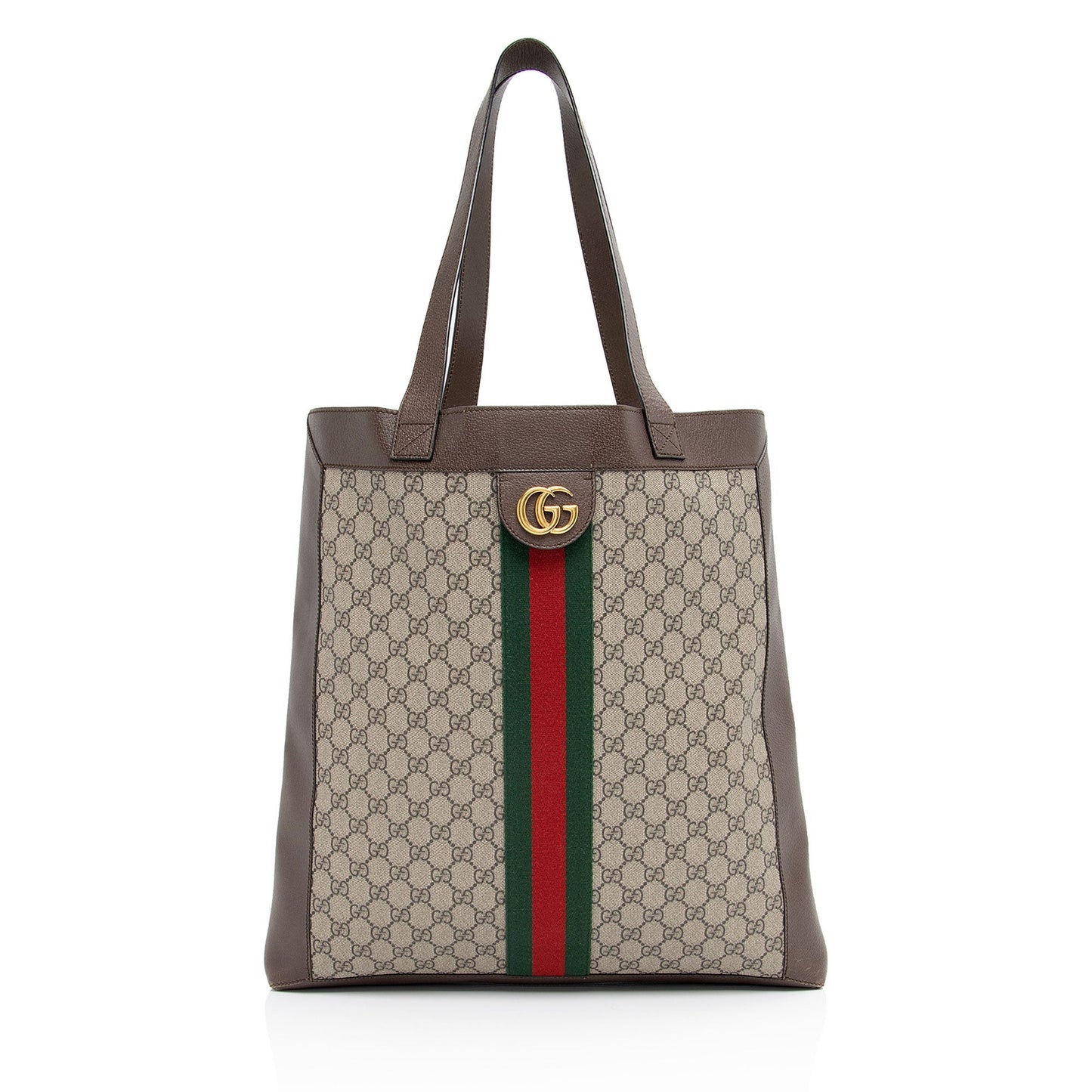 Gucci GG Supreme Ophidia Soft Vertical Leather Canvas Nylon Brown Tote Bag Shf Hksf8C