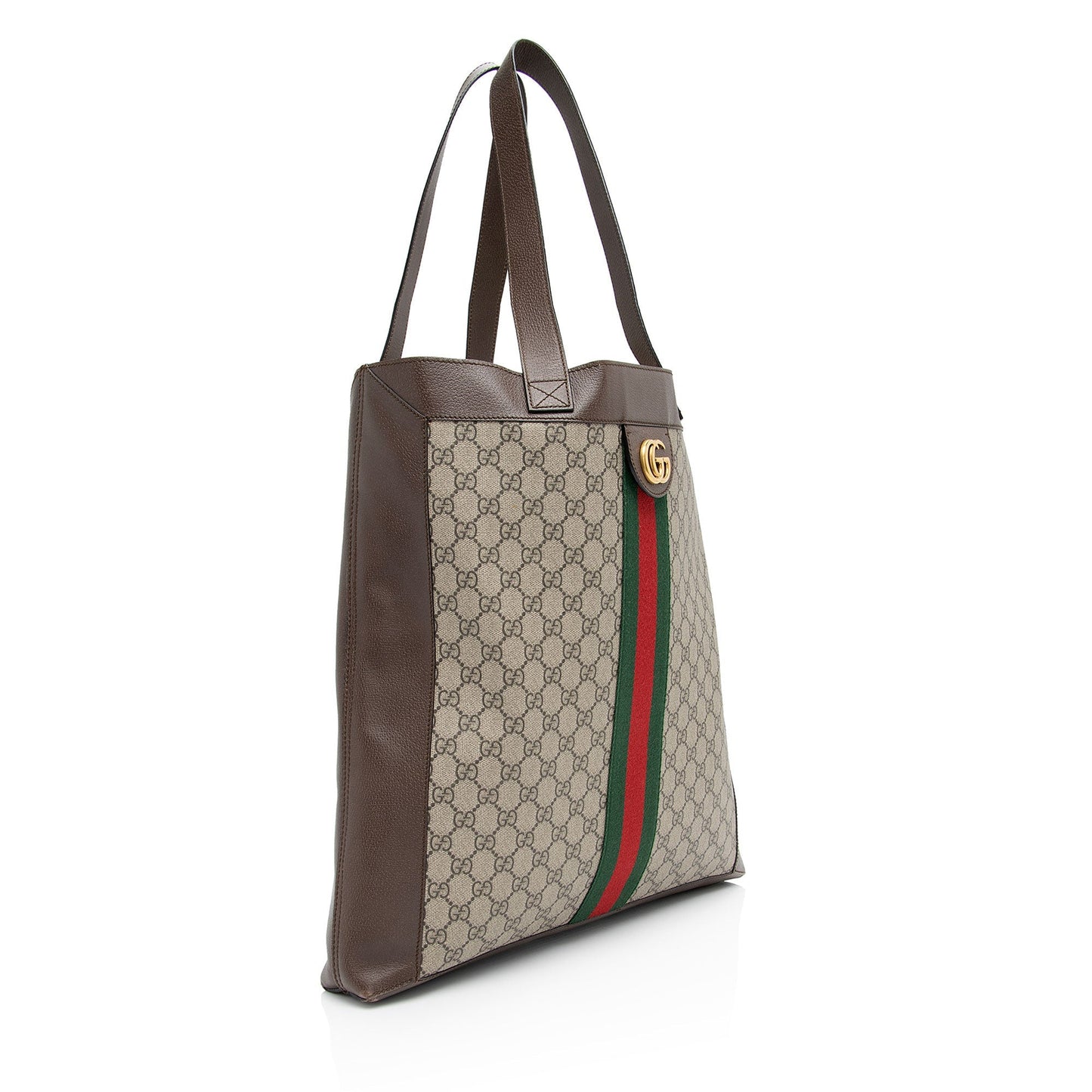 Gucci GG Supreme Ophidia Soft Vertical Leather Canvas Nylon Brown Tote Bag Shf Hksf8C