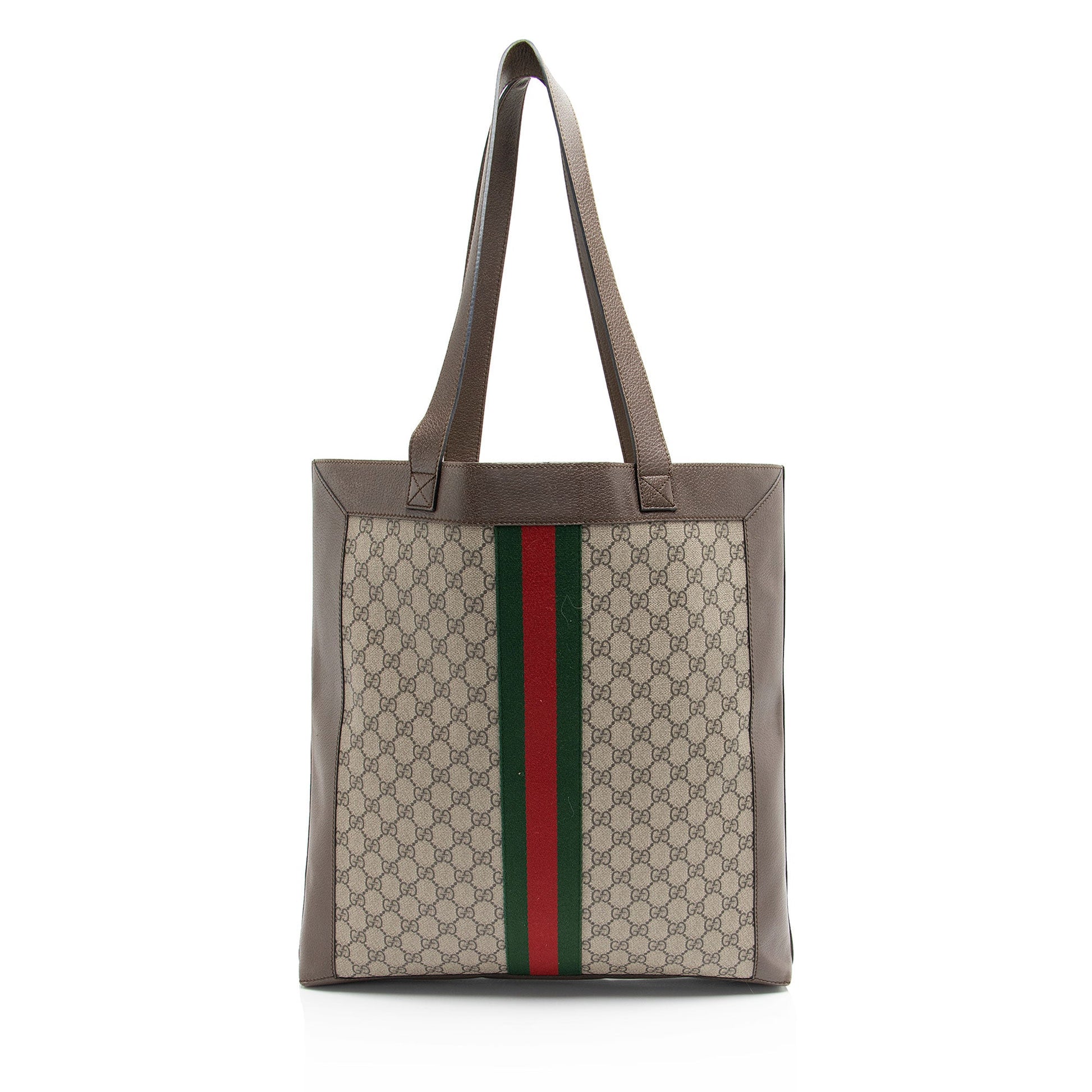 Gucci GG Supreme Ophidia Soft Vertical Leather Canvas Nylon Beige Tote Bag