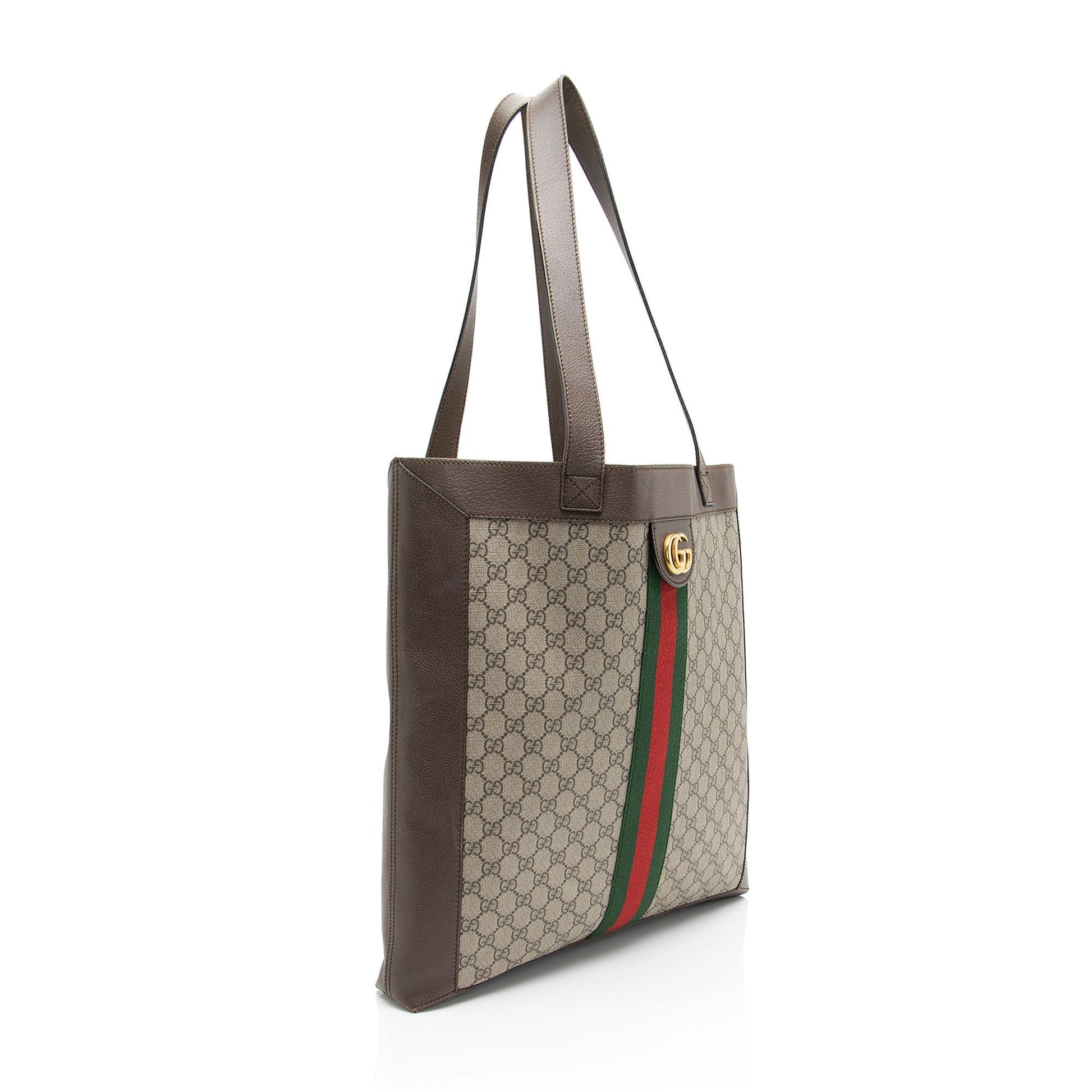 Gucci GG Supreme Ophidia Soft Vertical Leather Canvas Nylon Beige Tote Bag