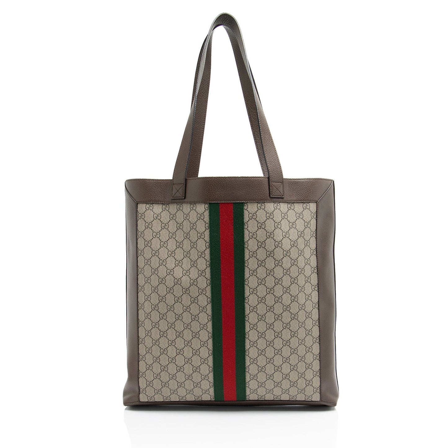 Gucci GG Supreme Ophidia Soft Vertical Leather Canvas Nylon Brown Tote Bag