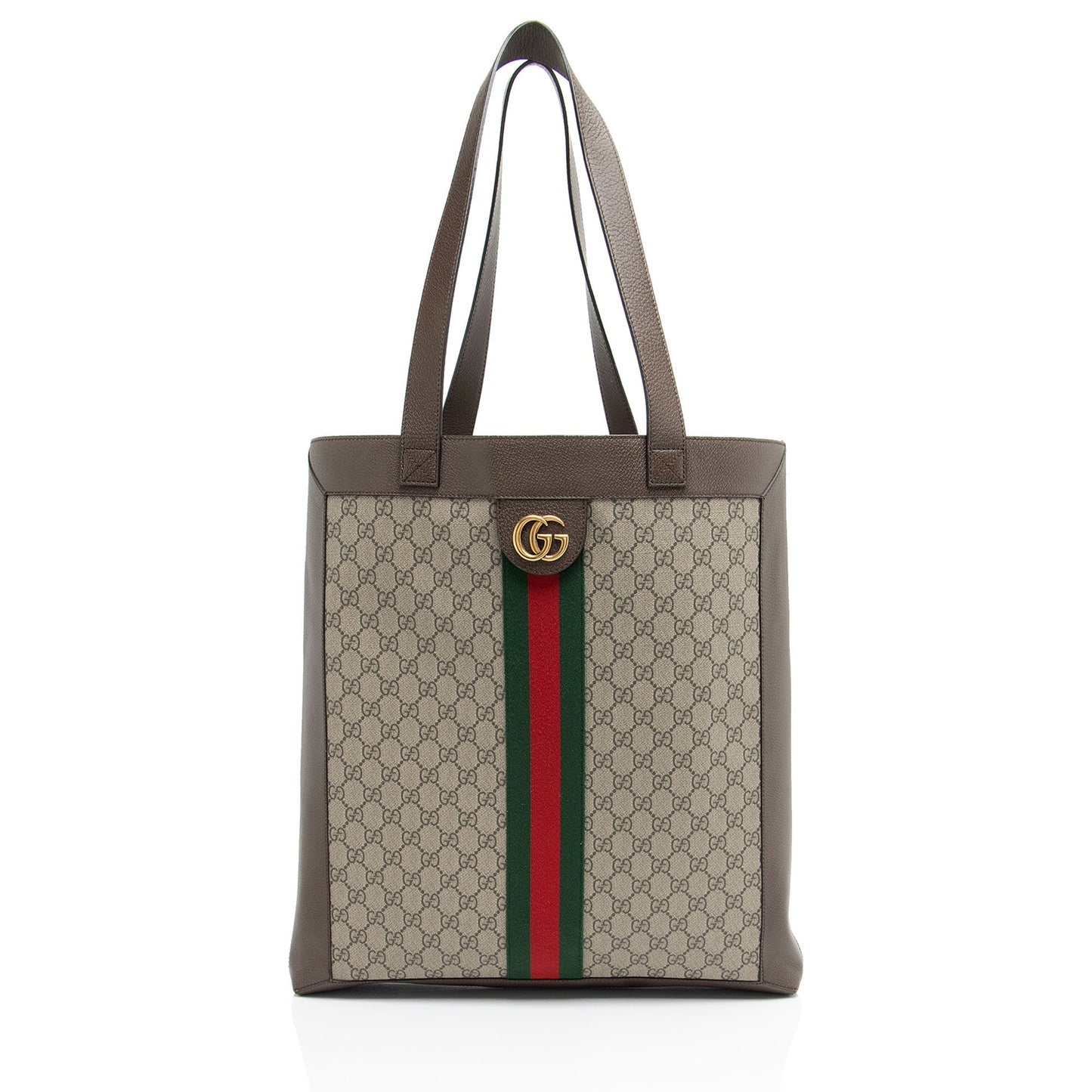 Gucci GG Supreme Ophidia Soft Vertical Leather Canvas Nylon Brown Tote Bag