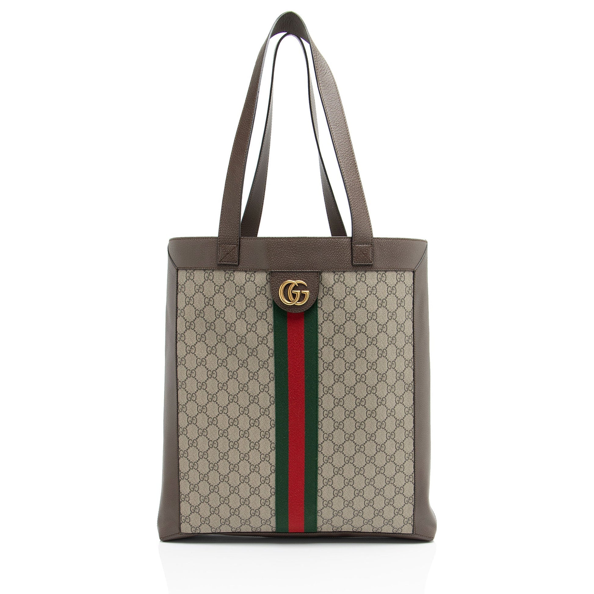Gucci GG Supreme Ophidia Soft Vertical Leather Canvas Nylon Brown Tote Bag