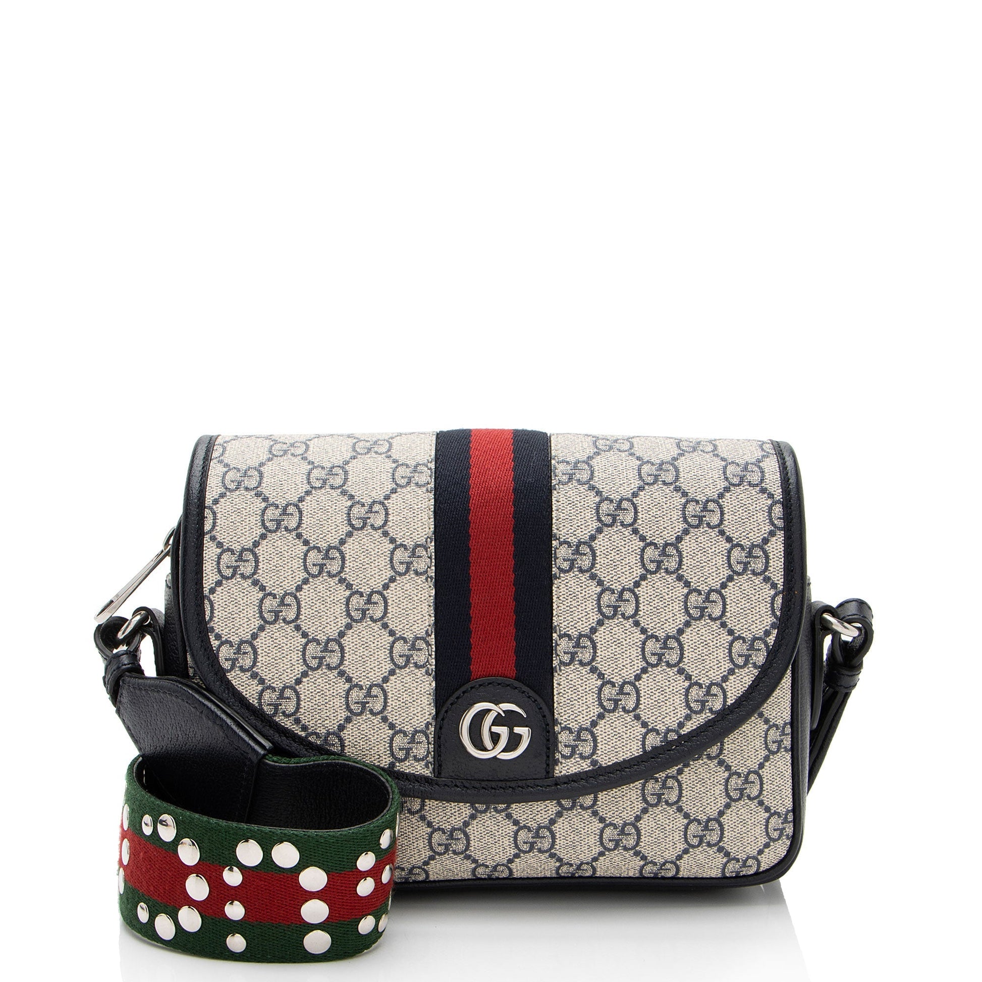 Gucci GG Supreme Ophidia Studded Web Leather Canvas Nylon Beige Shoulder Bag Shf Ken4Qy
