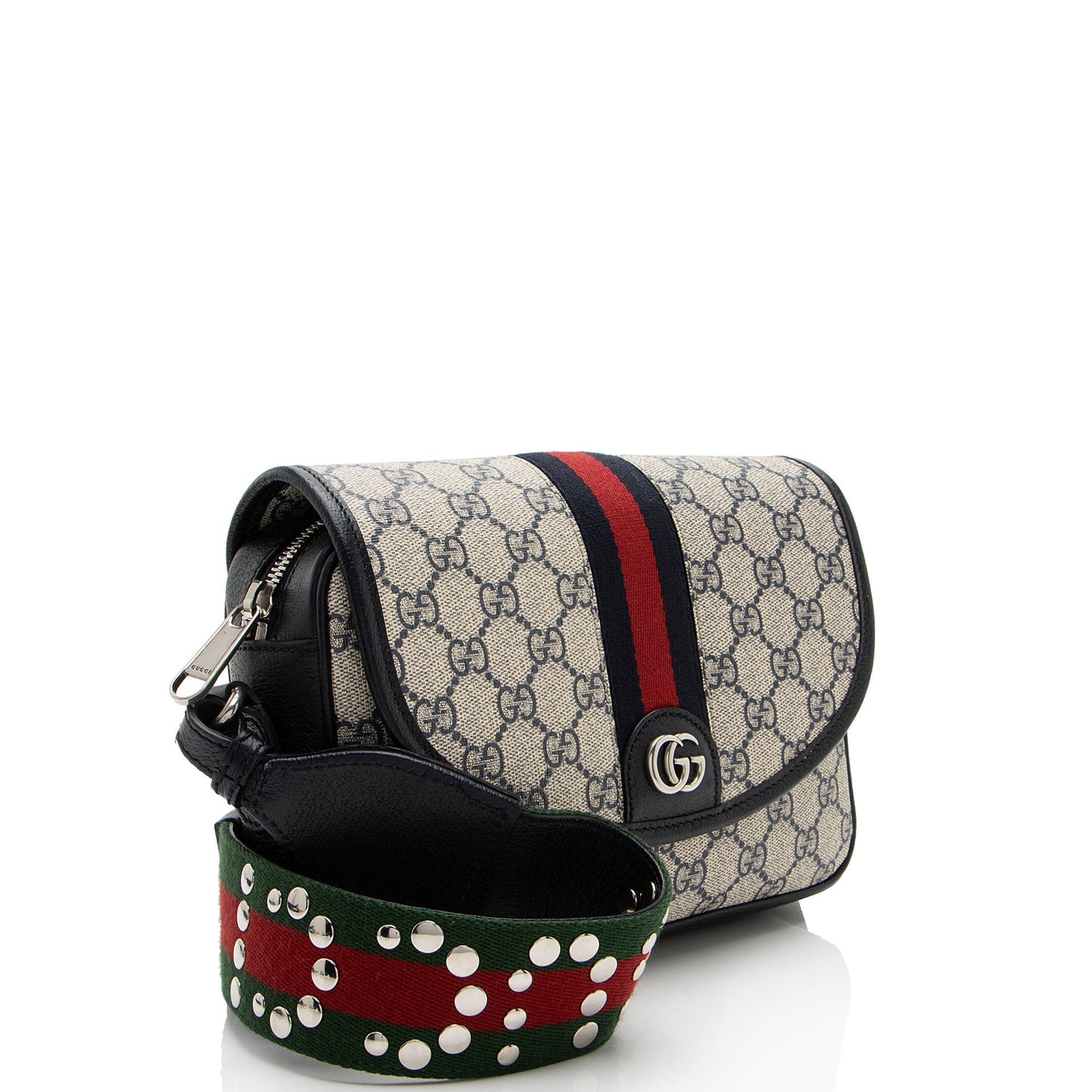 Gucci GG Supreme Ophidia Studded Web Leather Canvas Nylon Beige Shoulder Bag Shf Ken4Qy