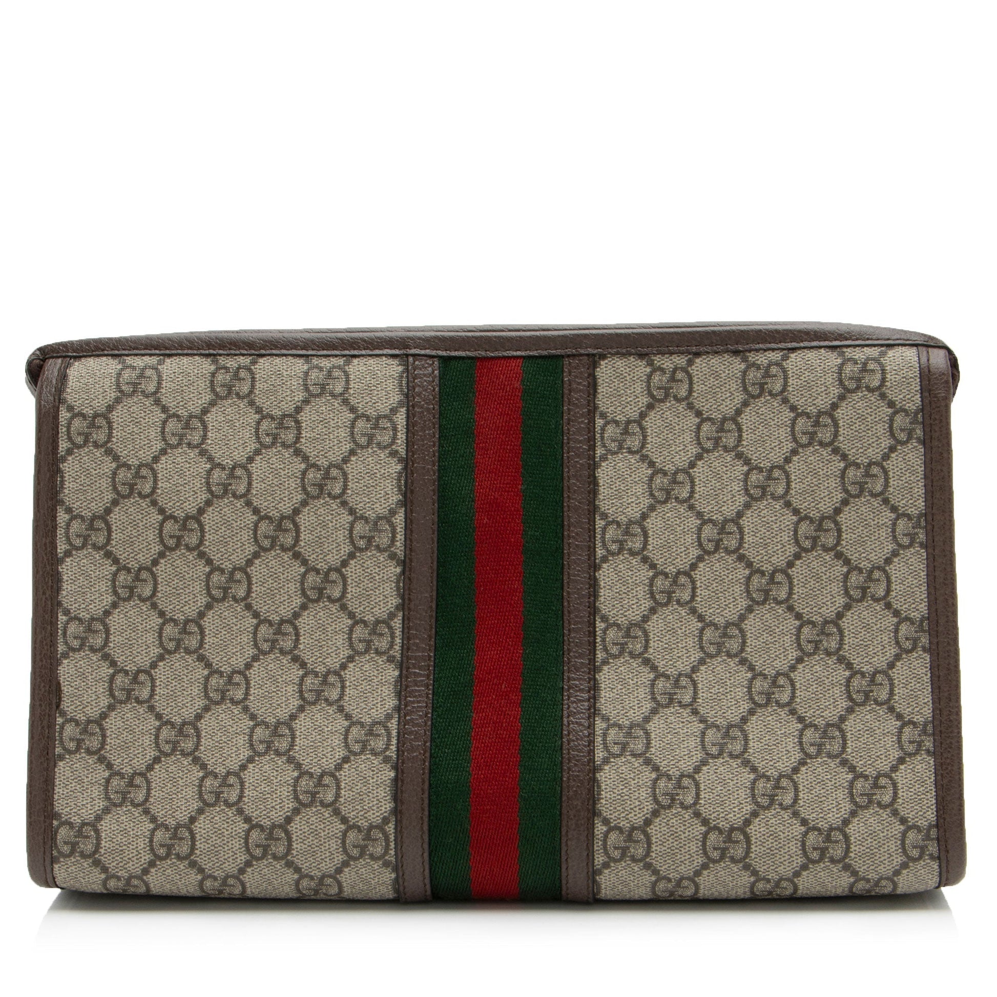 Gucci GG Supreme Ophidia Toiletry Pouch Leather Canvas Nylon Brown Handbag