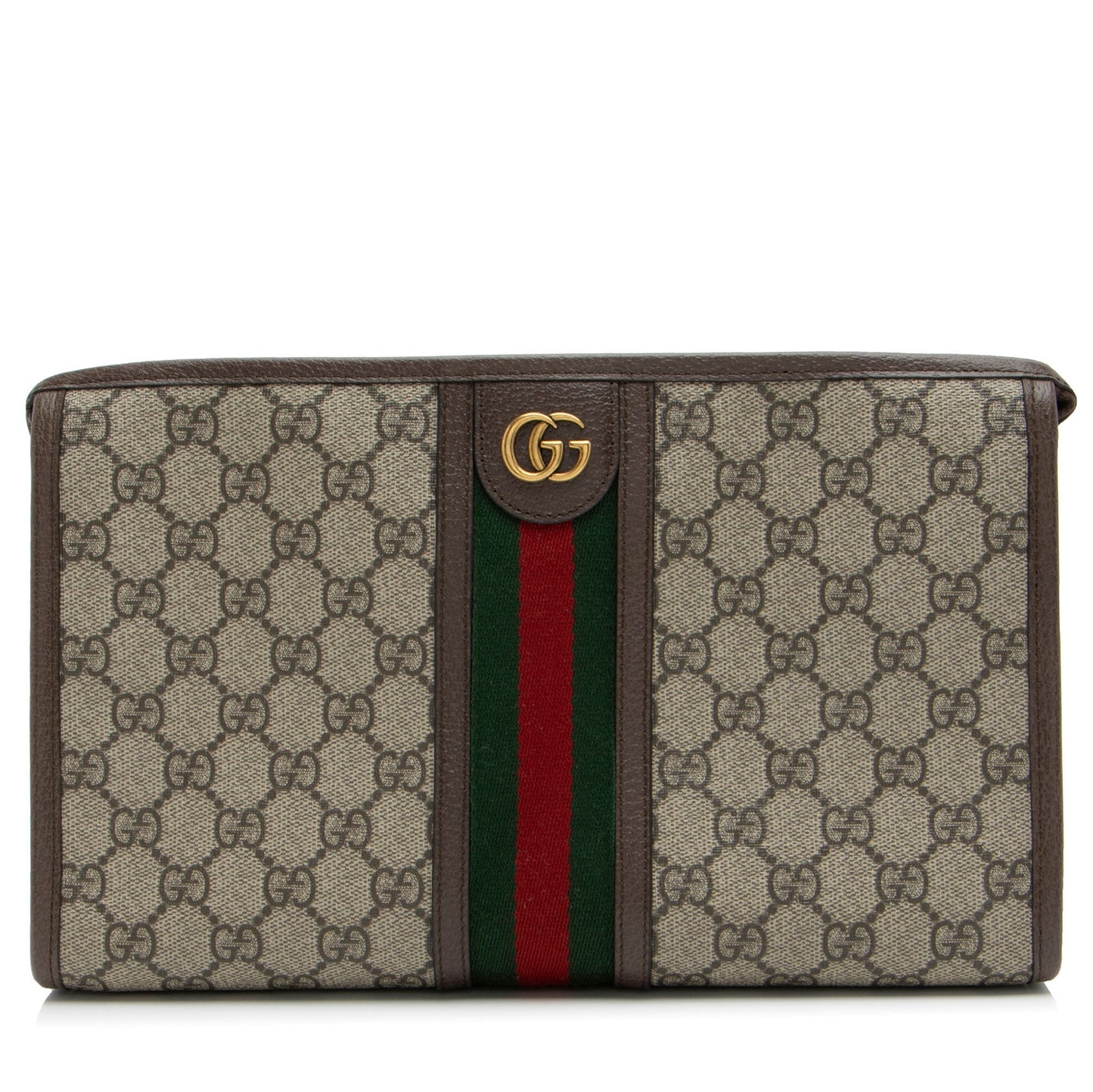 Gucci GG Supreme Ophidia Toiletry Pouch Leather Canvas Nylon Brown Handbag