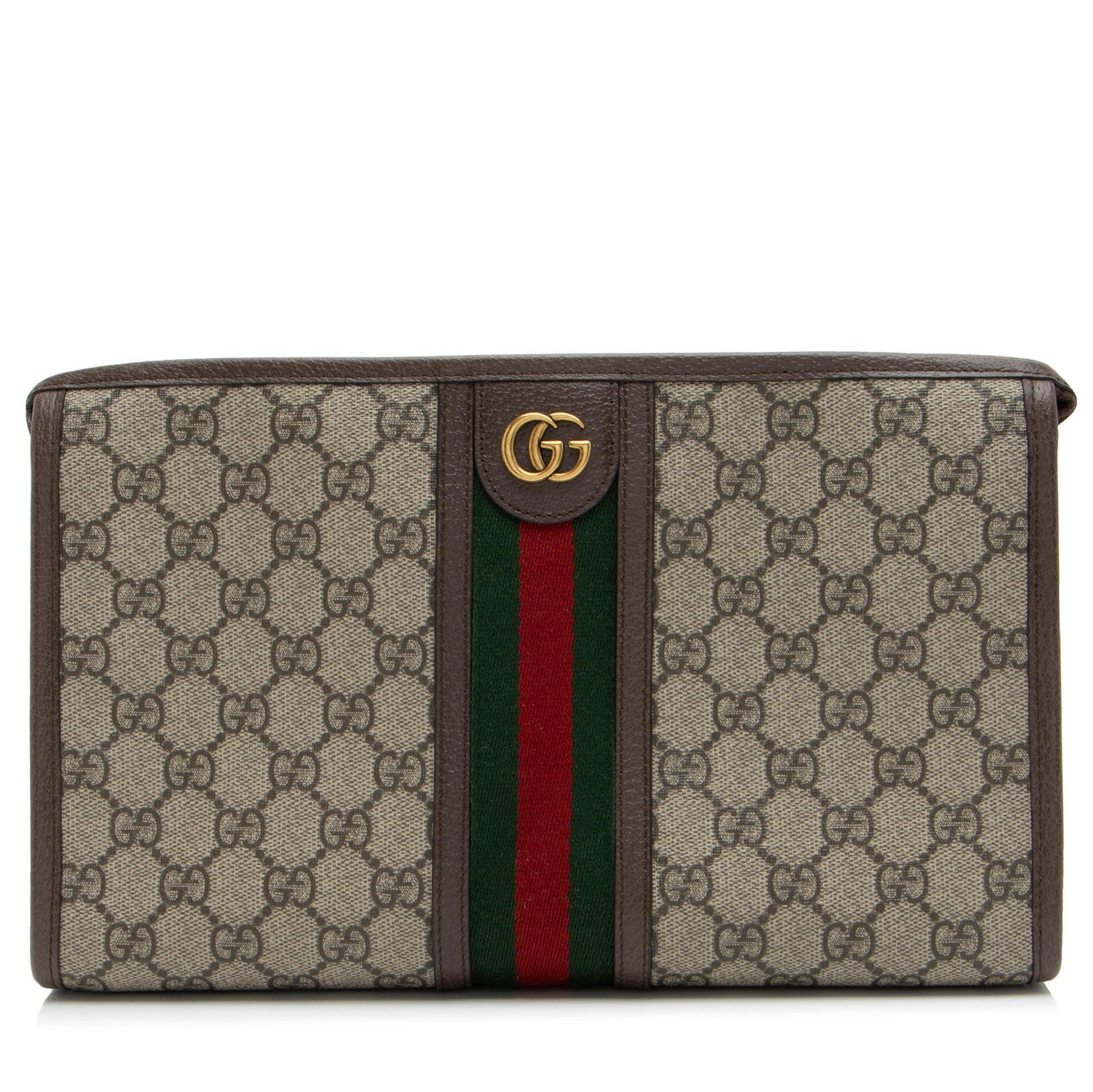 Gucci GG Supreme Ophidia Toiletry Pouch Leather Canvas Nylon Brown Handbag