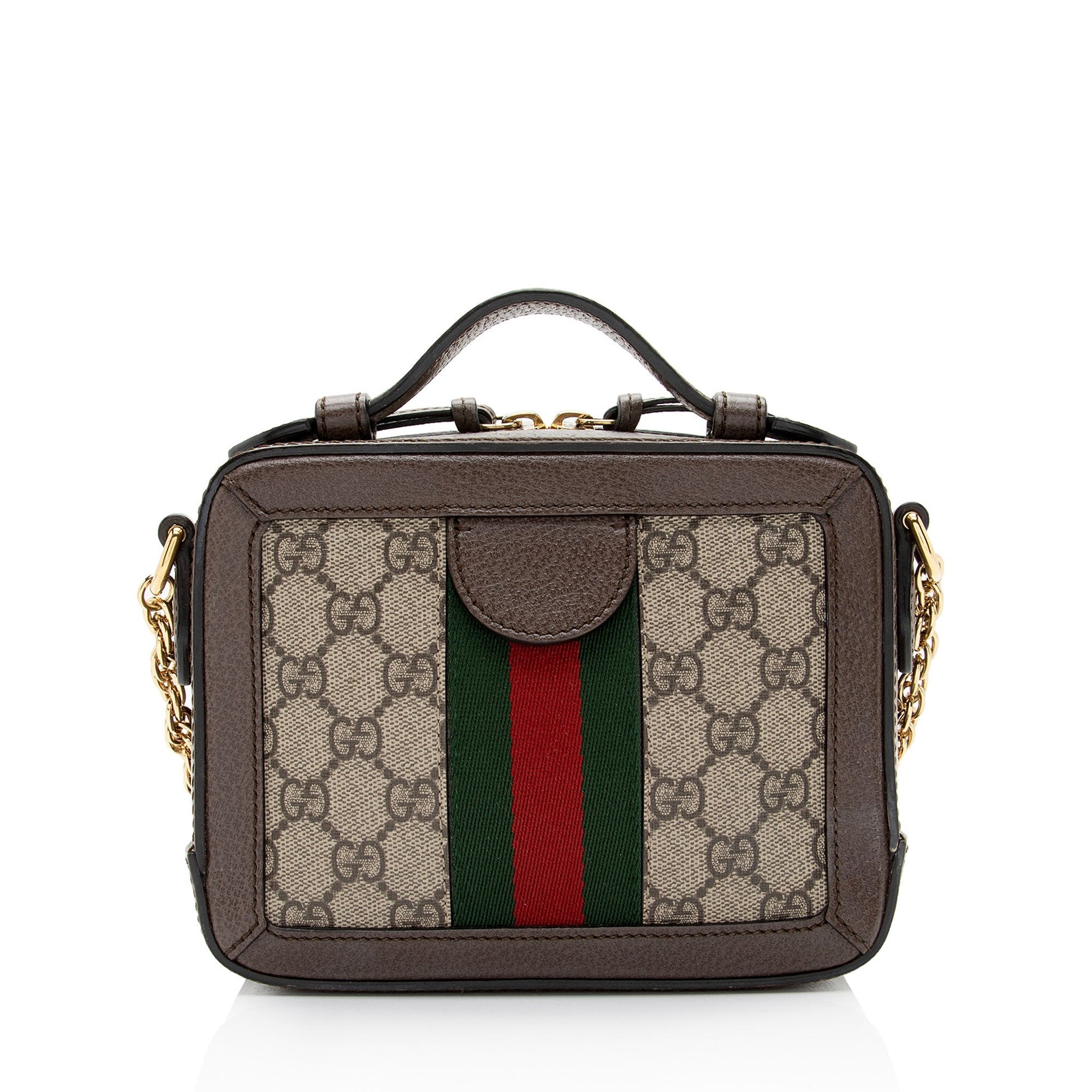 Gucci GG Supreme Ophidia Top Handle Leather Canvas Nylon Brown Crossbody Bag Shf Btgzbz