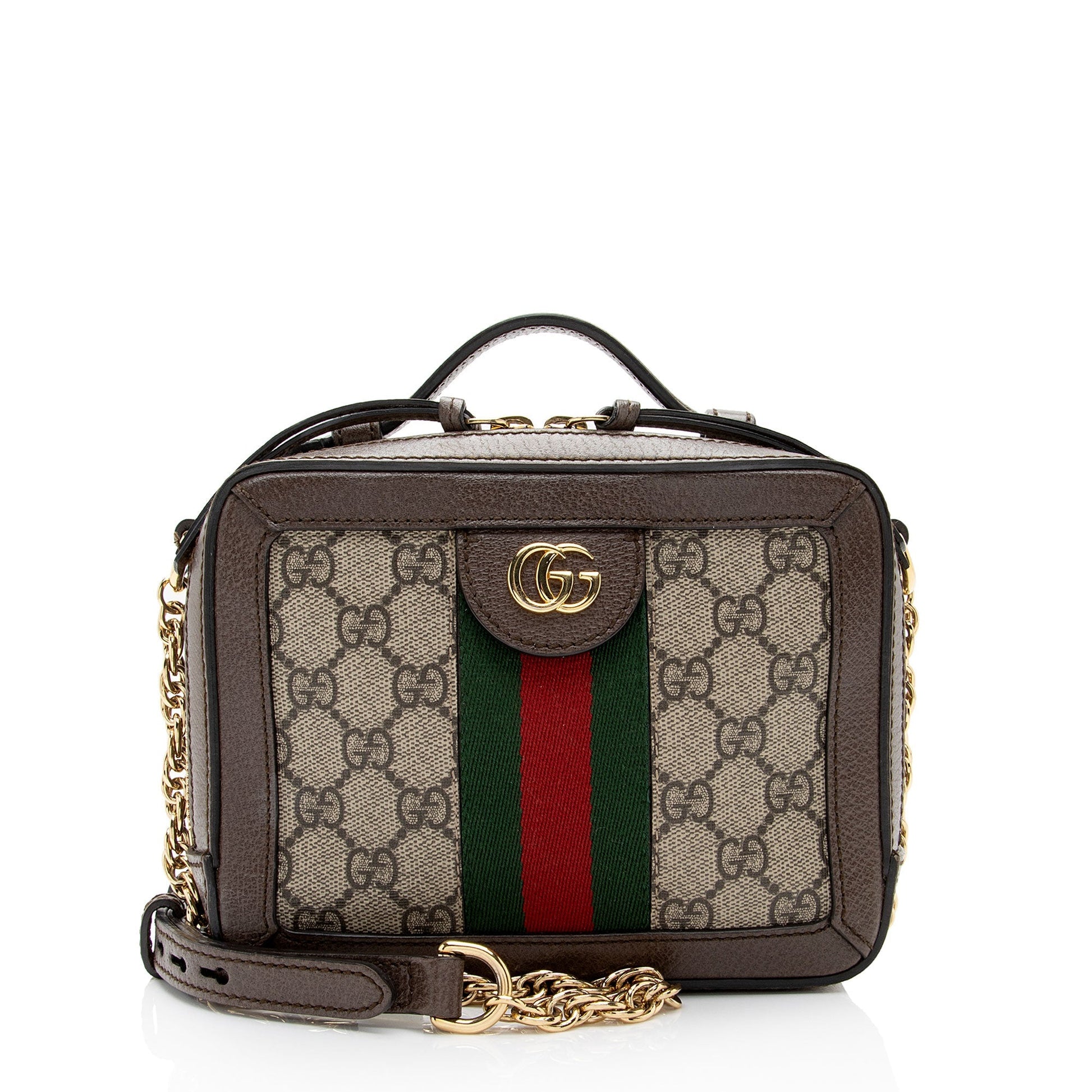 Gucci GG Supreme Ophidia Top Handle Leather Canvas Nylon Brown Crossbody Bag Shf Btgzbz