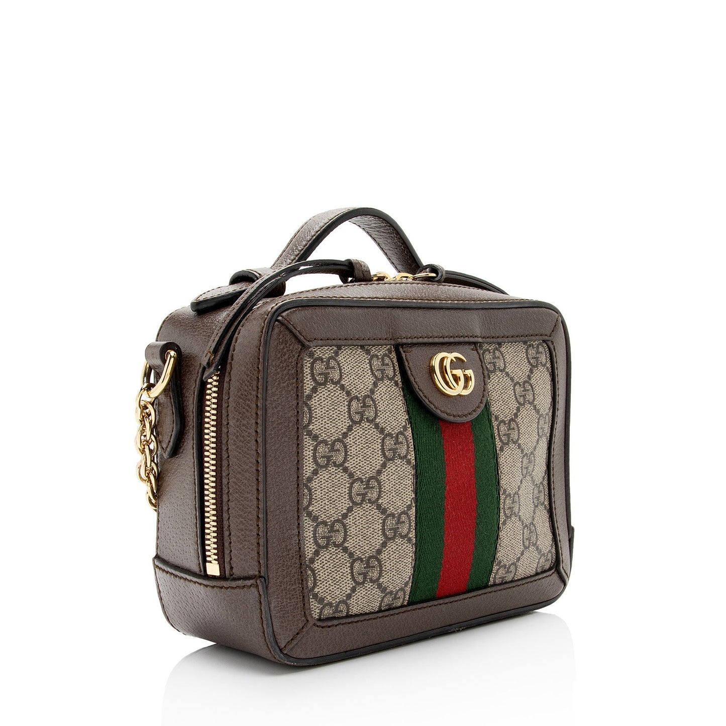 Gucci GG Supreme Ophidia Top Handle Leather Canvas Nylon Brown Crossbody Bag Shf Btgzbz