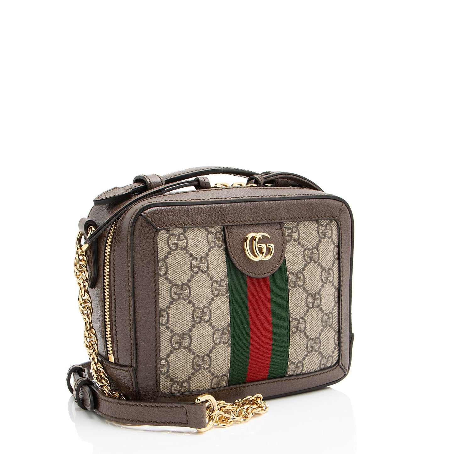 Gucci GG Supreme Ophidia Top Handle Leather Canvas Nylon Brown Crossbody Bag Shf No0Be8