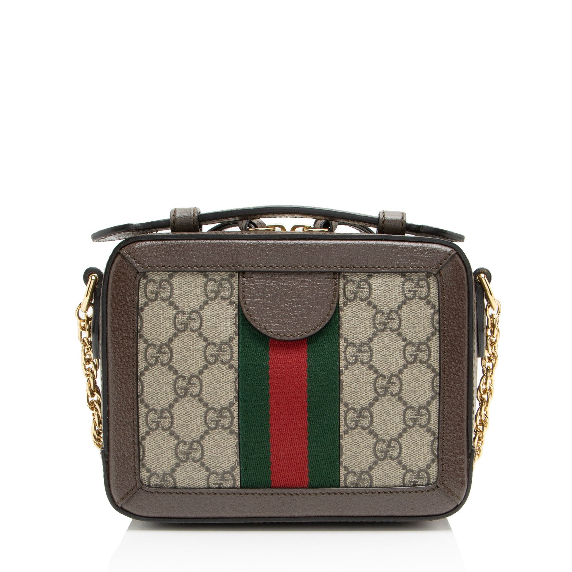Gucci GG Supreme Ophidia Top Handle Leather Canvas Nylon Brown Crossbody Bag