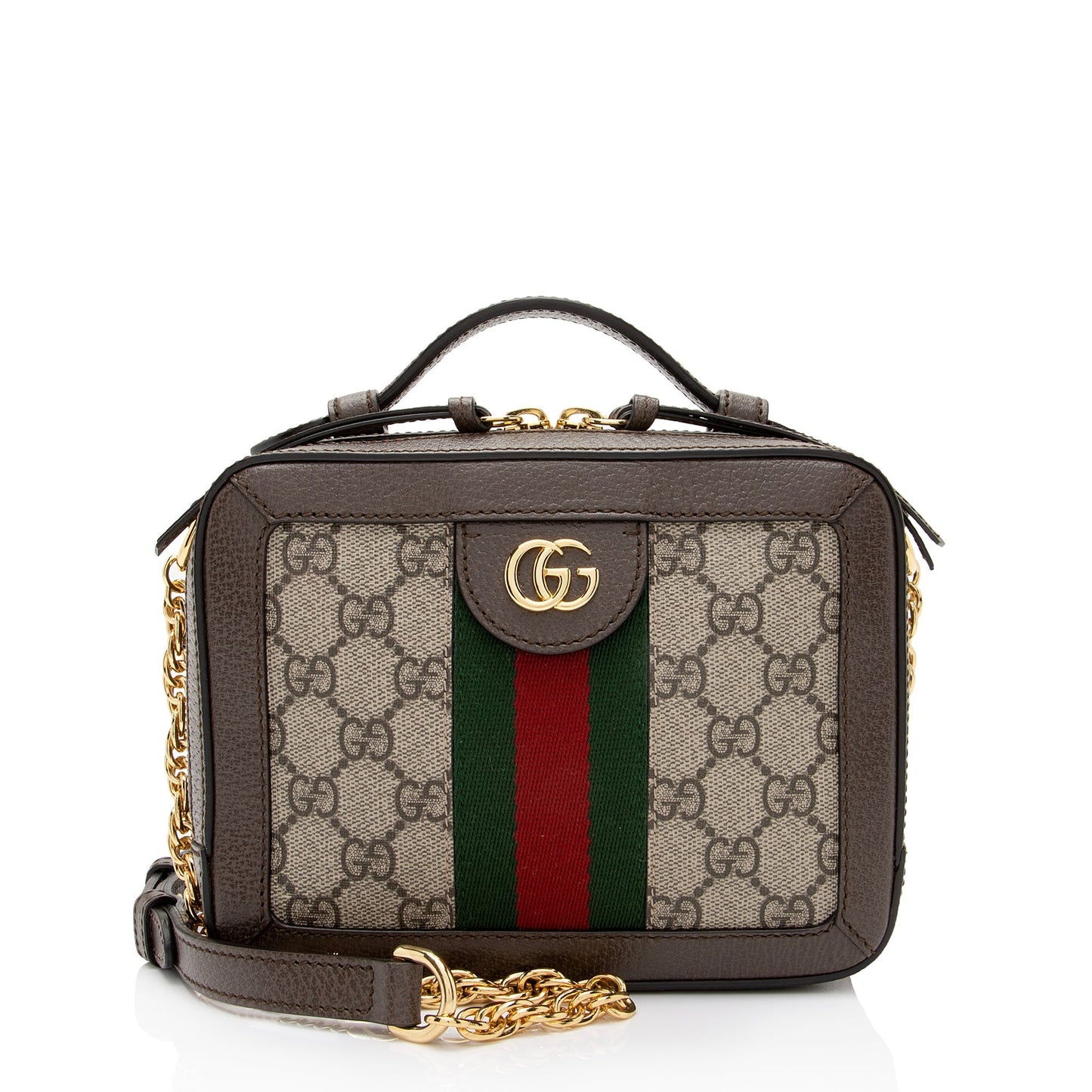 Gucci GG Supreme Ophidia Top Handle Leather Canvas Nylon Brown Crossbody Bag Shf Nunuzp