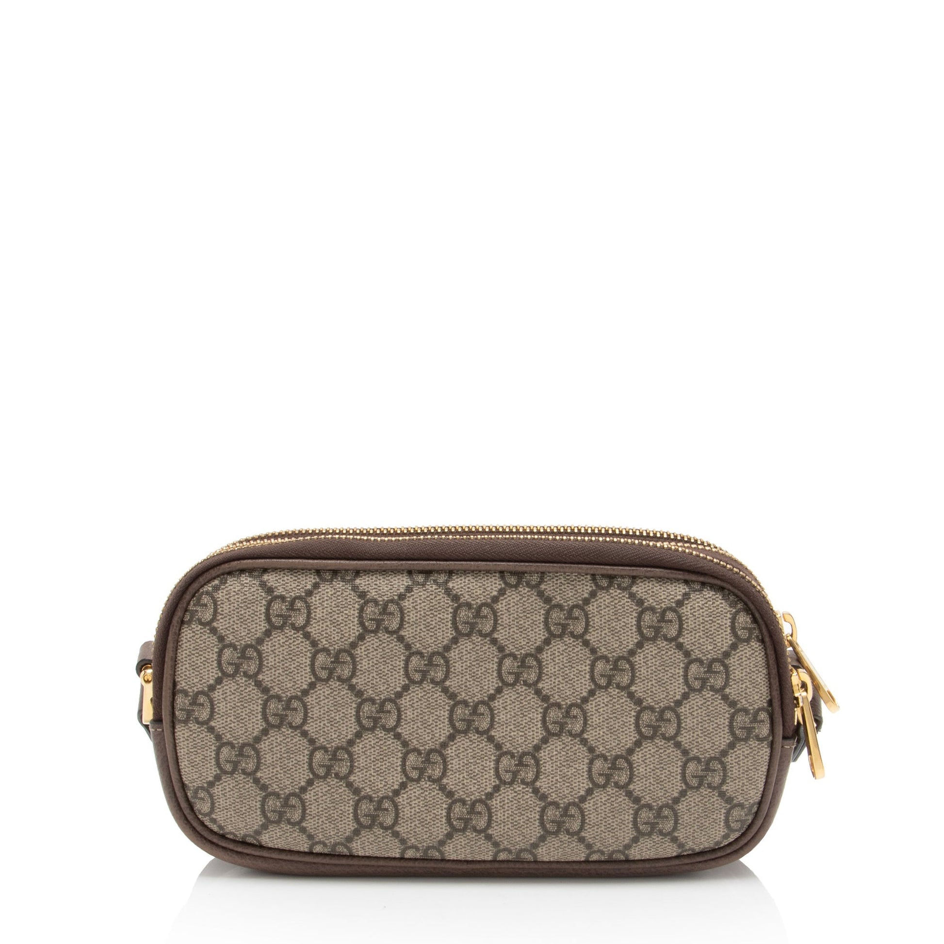 Gucci GG Supreme Ophidia Triple Zip Leather Canvas Nylon Brown Crossbody Bag