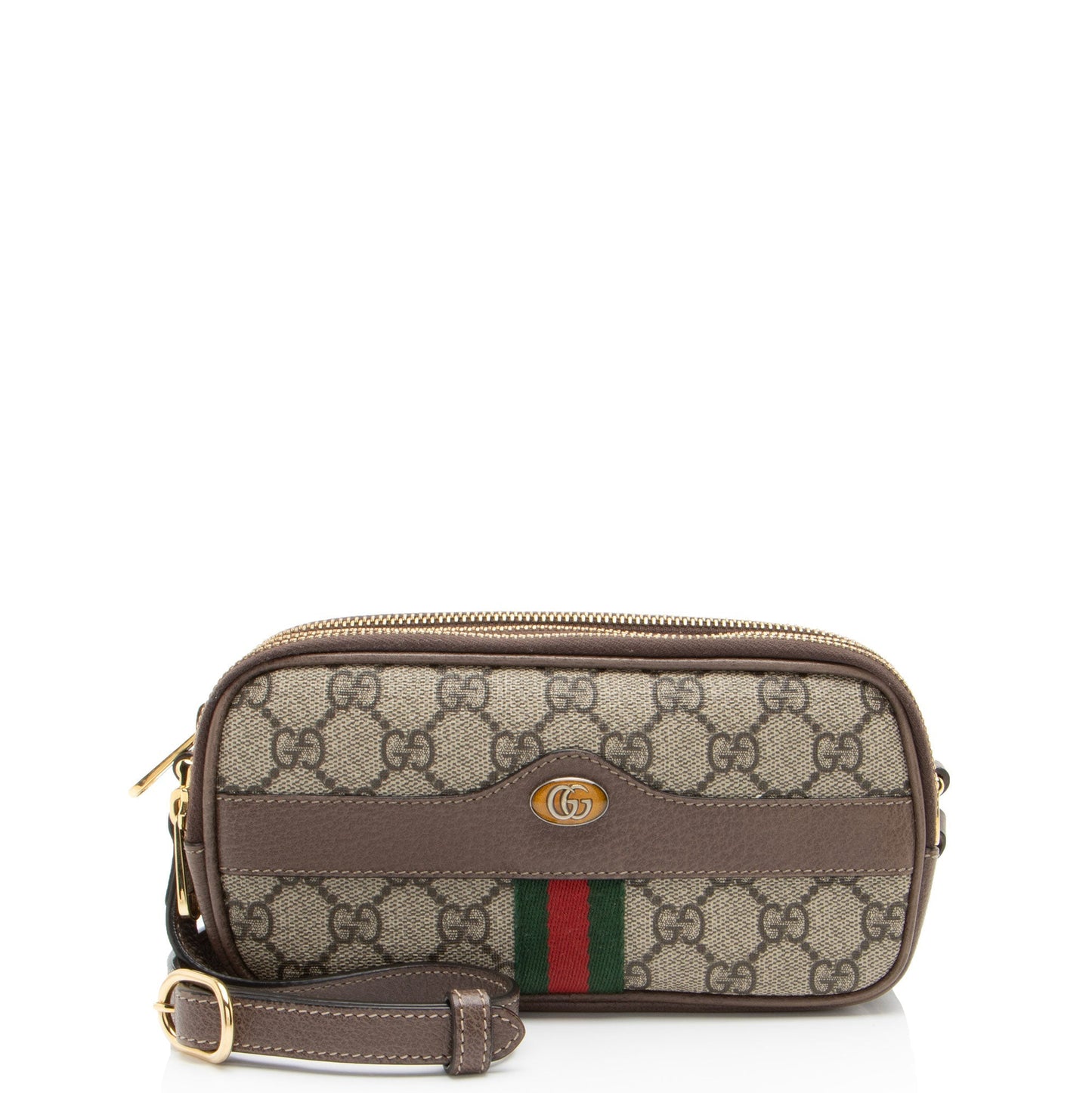 Gucci GG Supreme Ophidia Triple Zip Leather Canvas Nylon Brown Crossbody Bag Shf Que4If