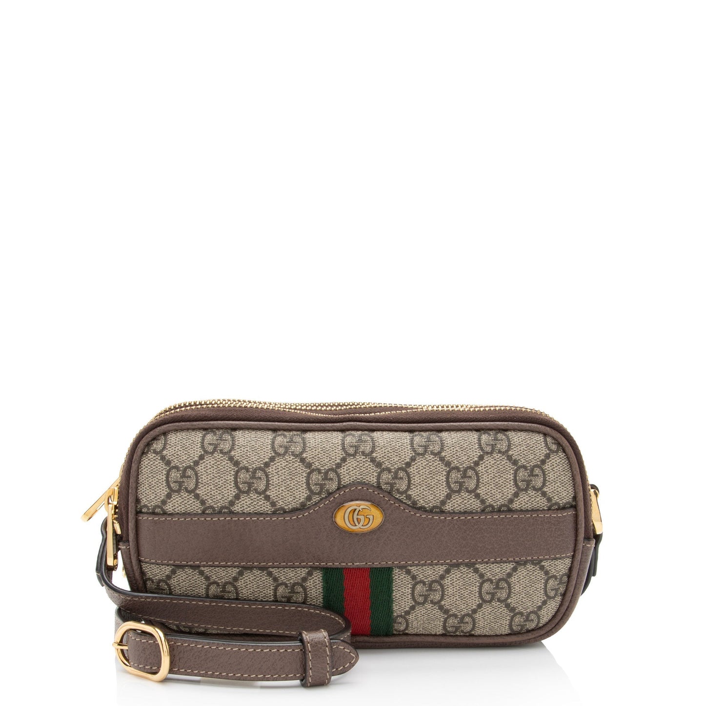 Gucci GG Supreme Ophidia Triple Zip Leather Canvas Nylon Brown Crossbody Bag Shf 5Gzksx