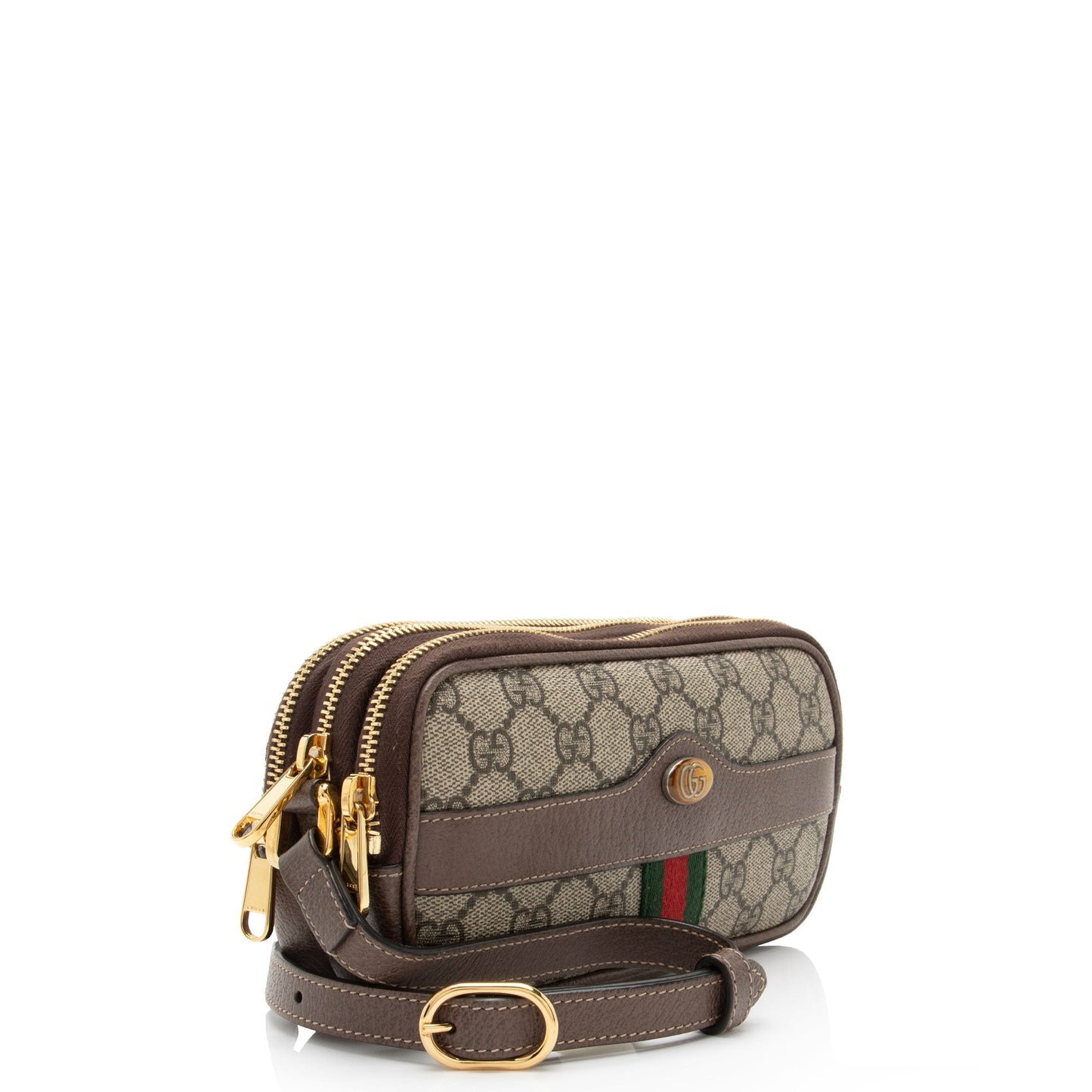Gucci GG Supreme Ophidia Triple Zip Leather Canvas Nylon Brown Crossbody Bag Shf 5Gzksx