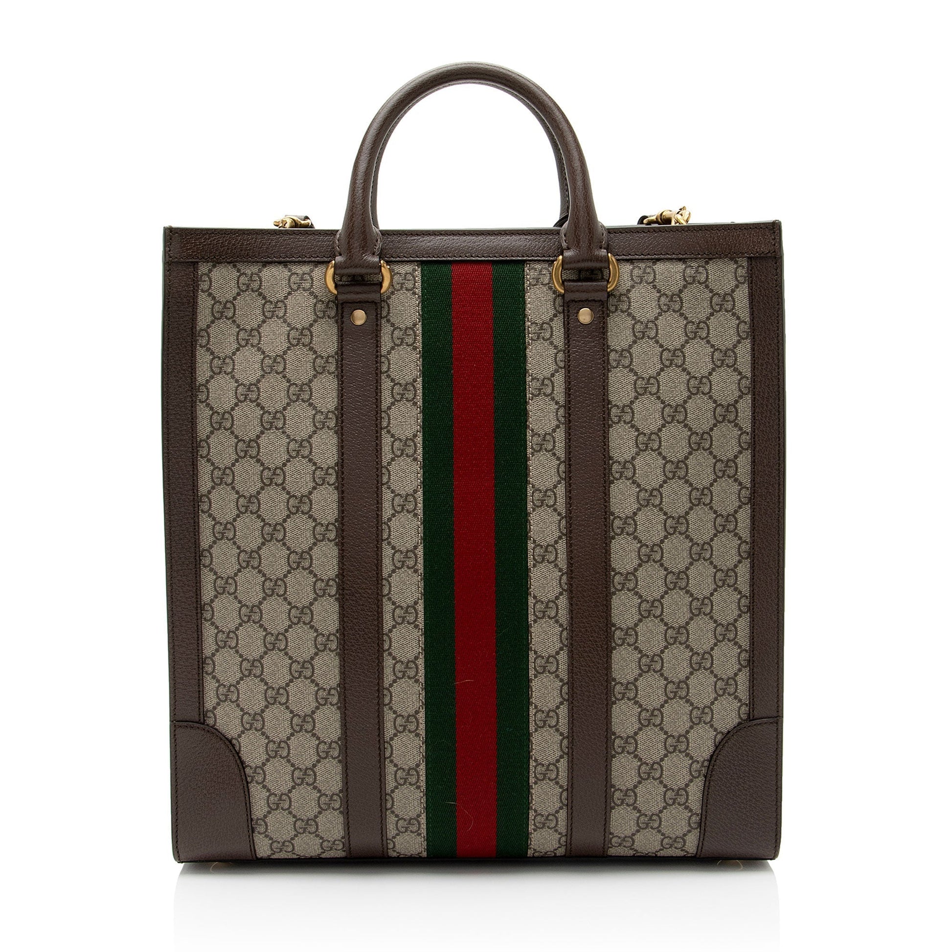 Gucci GG Supreme Ophidia Vertical Leather Canvas Nylon Brown Tote Bag