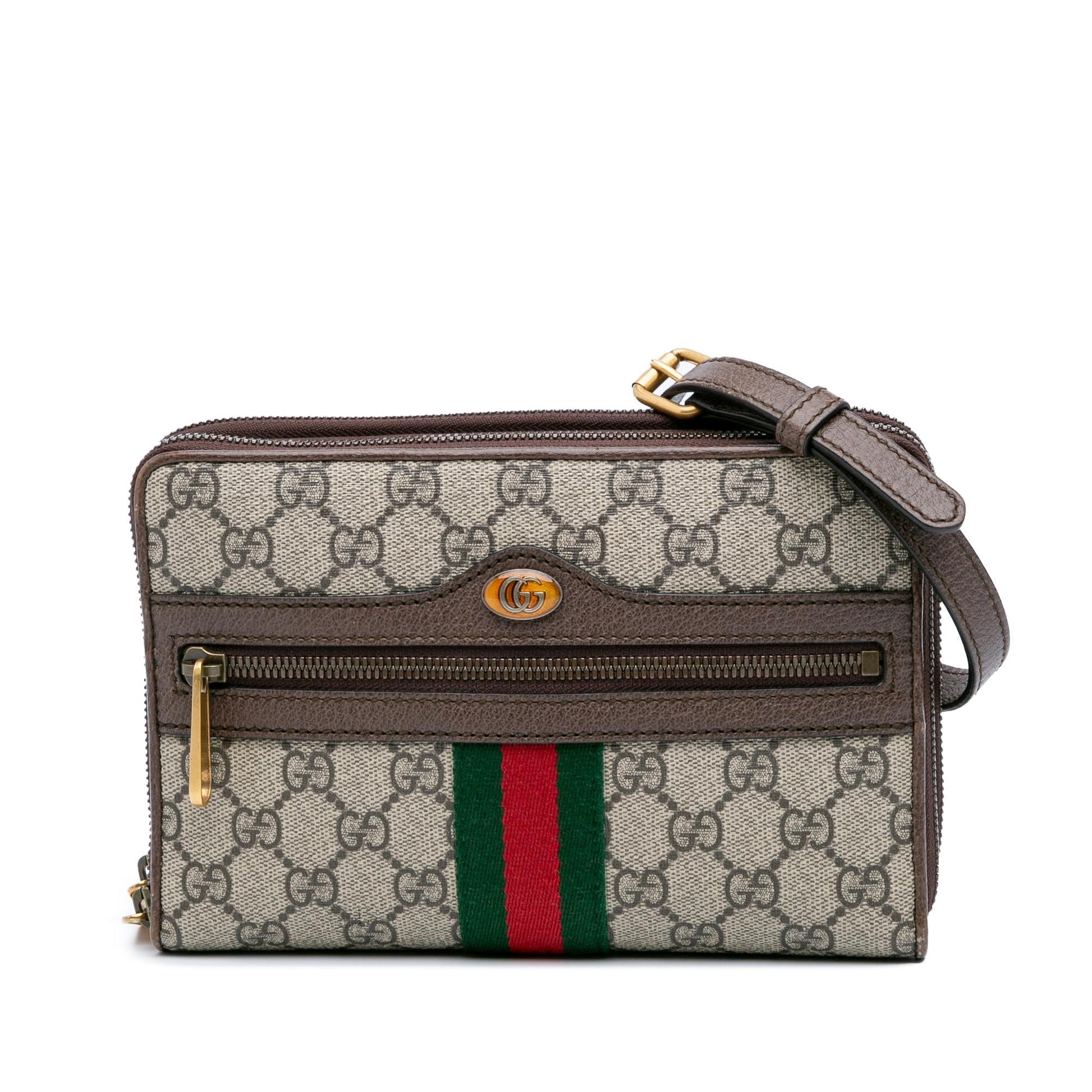 Gucci GG Supreme Ophidia Wallet On Canvas Calf Brown Chain Crossbody Bag