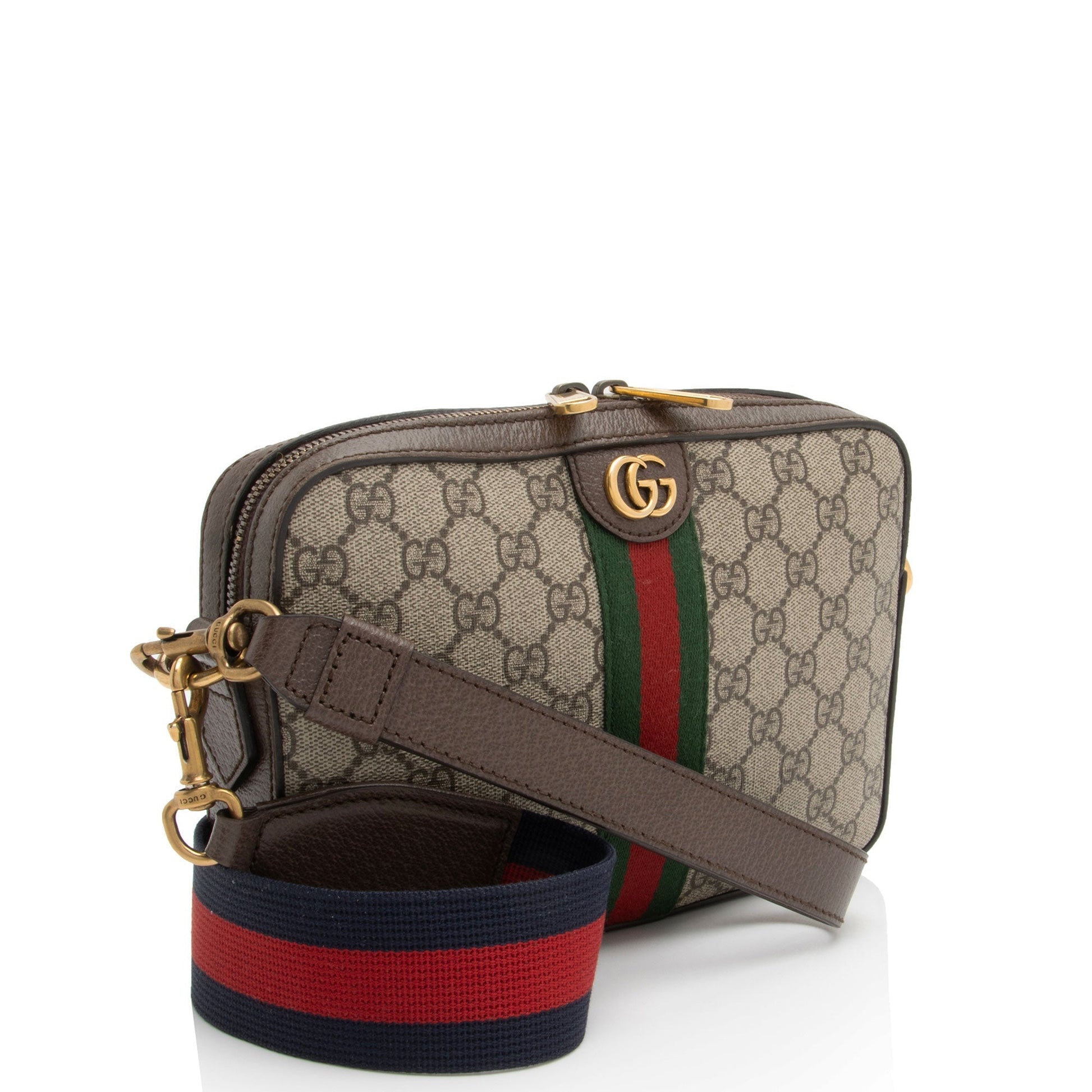 Gucci GG Supreme Ophidia Web SHF-E9hrMN Leather Canvas Nylon Brown Crossbody Bag