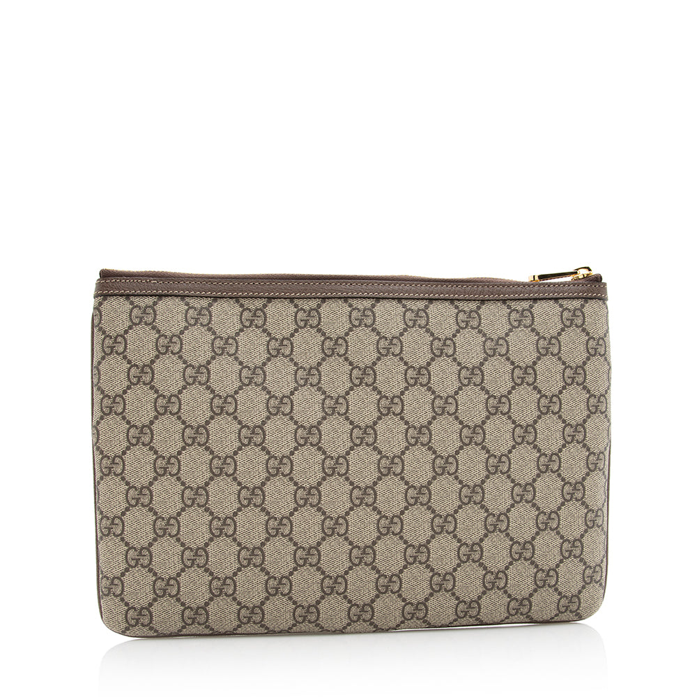 Gucci GG Supreme Ophidia Zip Pouch Leather Canvas Nylon Beige Clutch Bag