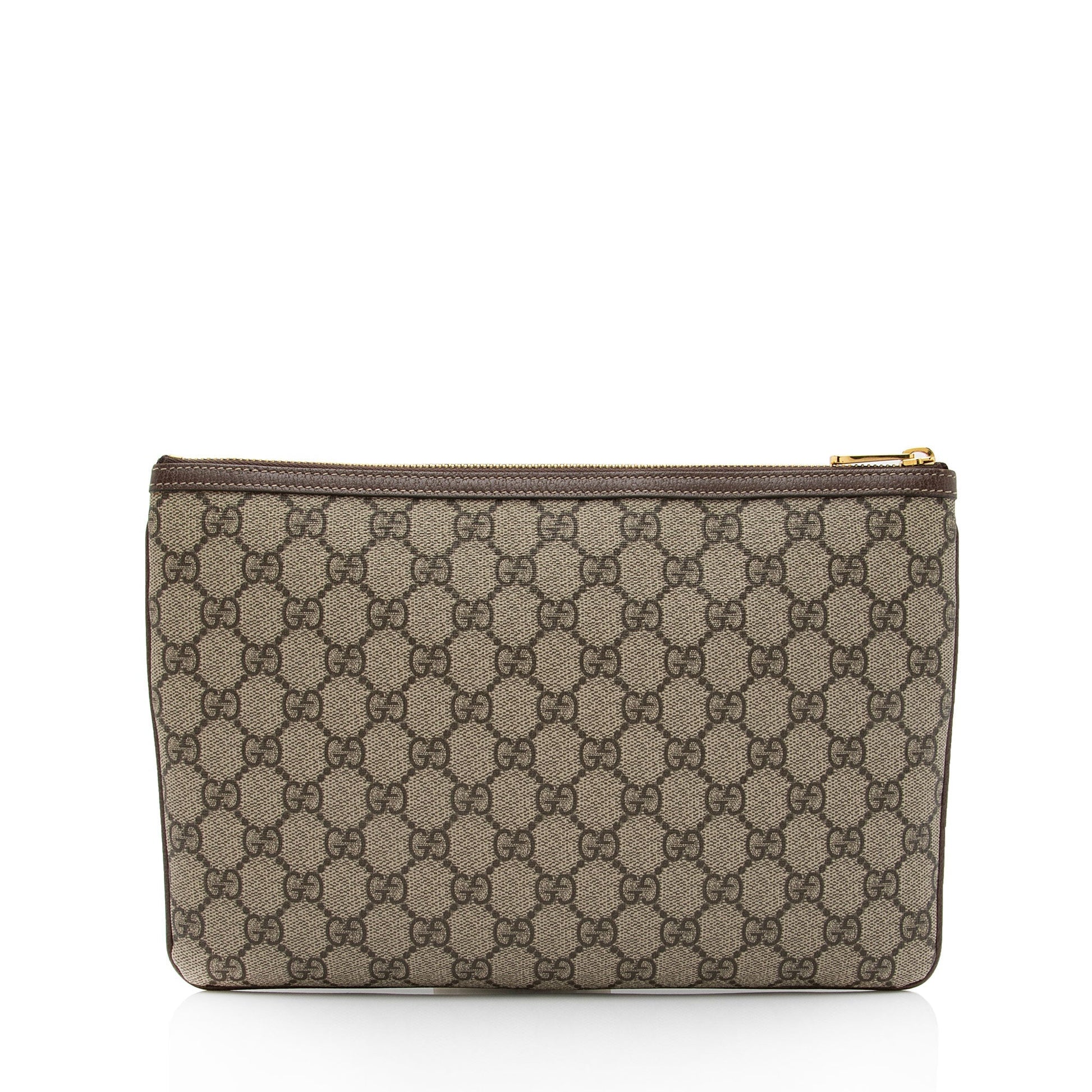 Gucci GG Supreme Ophidia Zip Pouch Leather Canvas Nylon Brown Clutch Bag Shf Kmzkgj