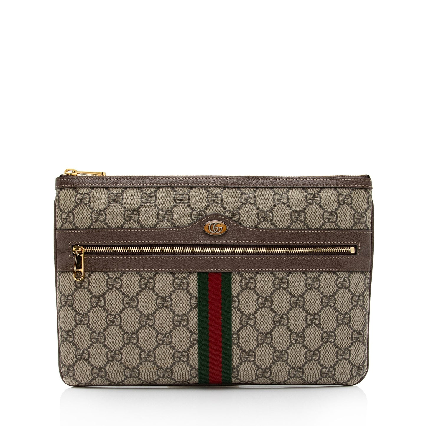 Gucci GG Supreme Ophidia Zip Pouch Leather Canvas Nylon Brown Clutch Bag Shf Kmzkgj