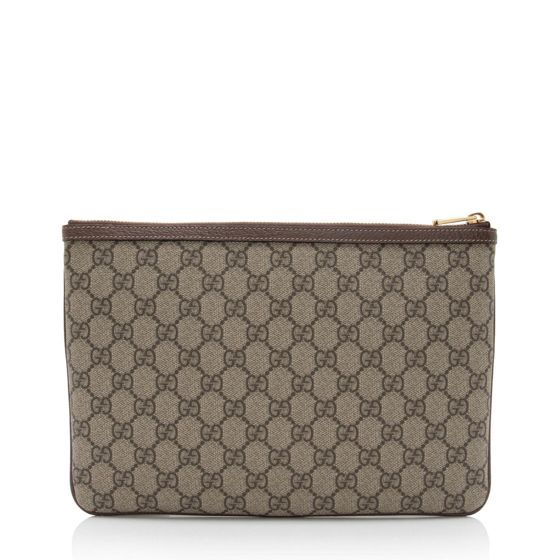 Gucci GG Supreme Ophidia Zip Pouch Leather Canvas Nylon Brown Clutch Bag Shf Uhg8Ek
