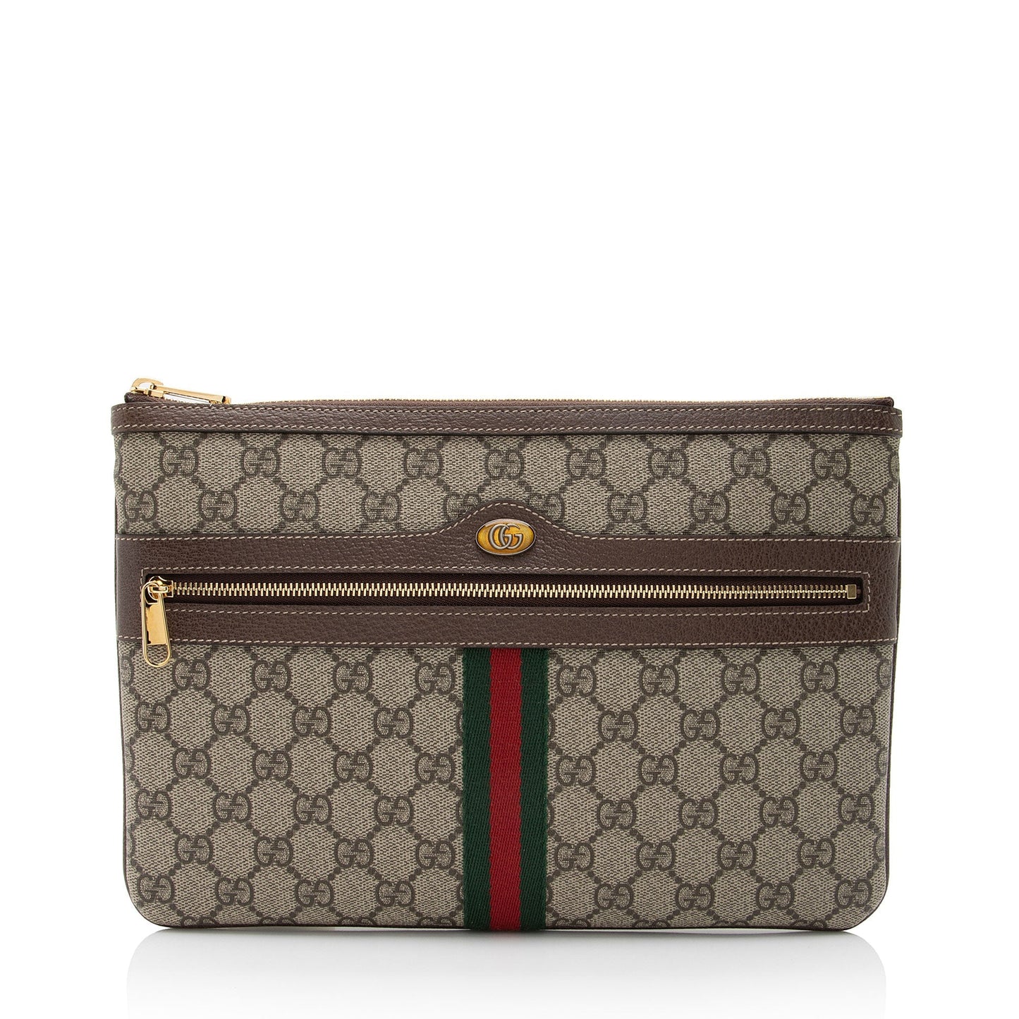 Gucci GG Supreme Ophidia Zip Pouch Leather Canvas Nylon Brown Clutch Bag Shf Uhg8Ek