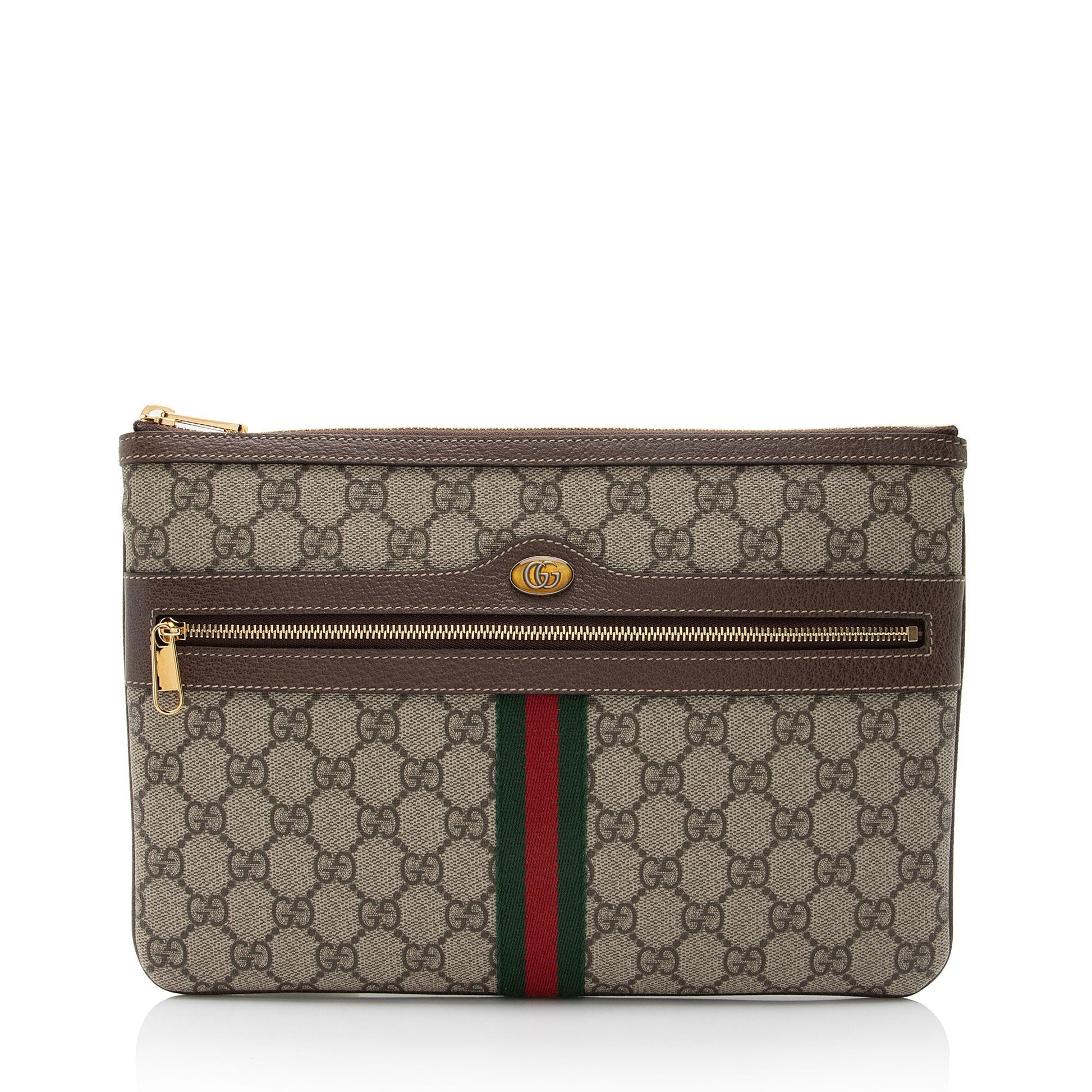 Gucci GG Supreme Ophidia Zip Pouch Leather Canvas Nylon Brown Clutch Bag Shf Uhg8Ek